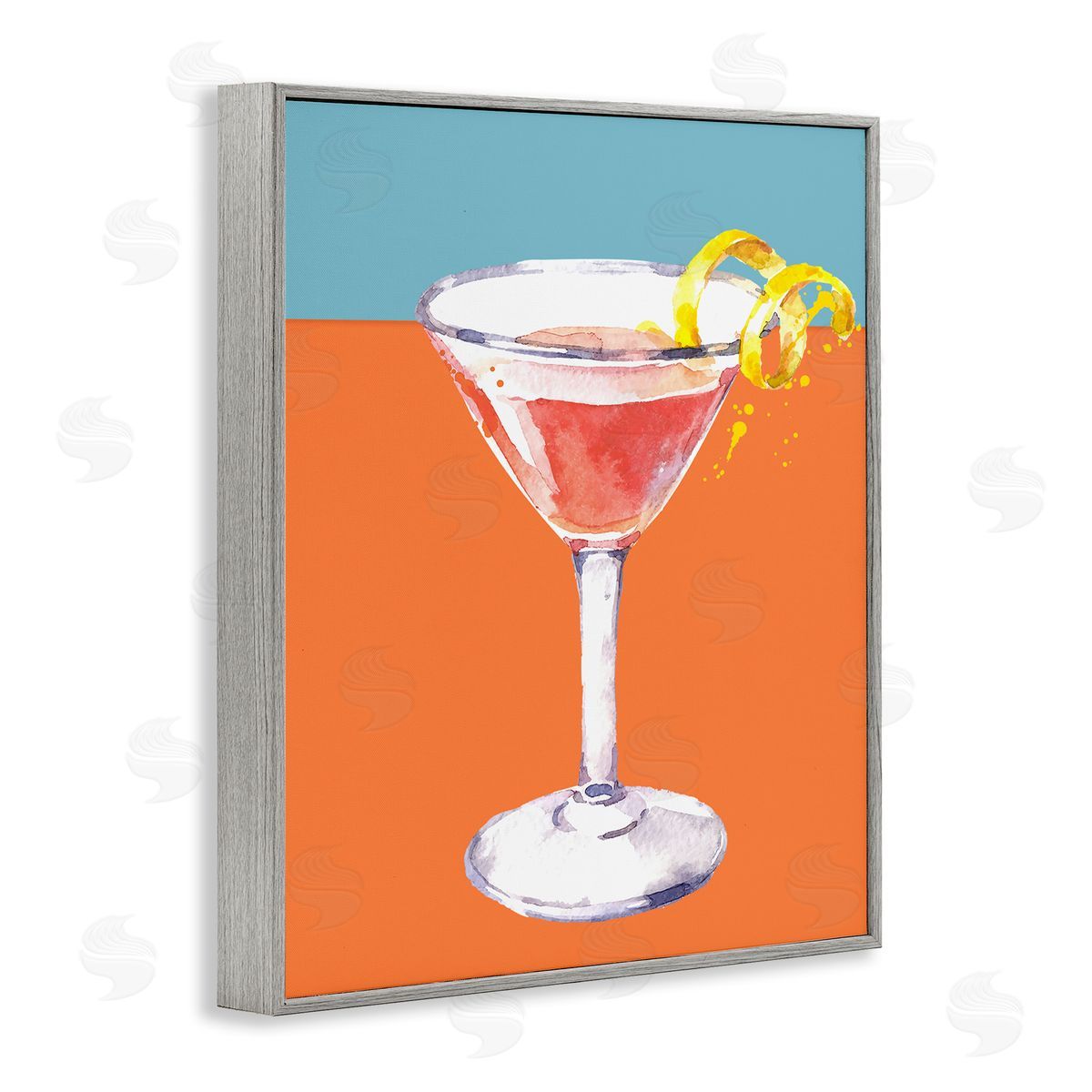 Cocktail on Blocked Hues Grey Frame Print Wall Art, Home Decor by Susan Jill