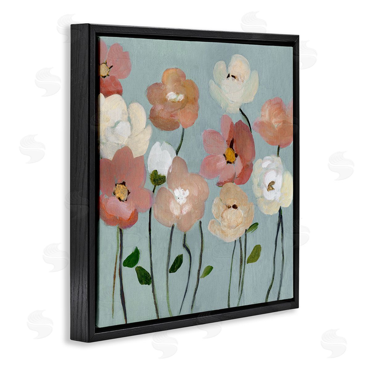 Soft Mixed Blossoms Black Floating Frame Canvas Wall Art, Home Decor by Charity Henderson