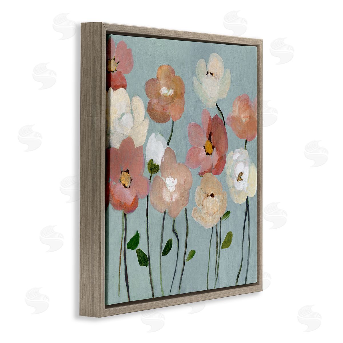 Soft Mixed Blossoms Brown Floating Frame Canvas Wall Art, Home Decor by Charity Henderson