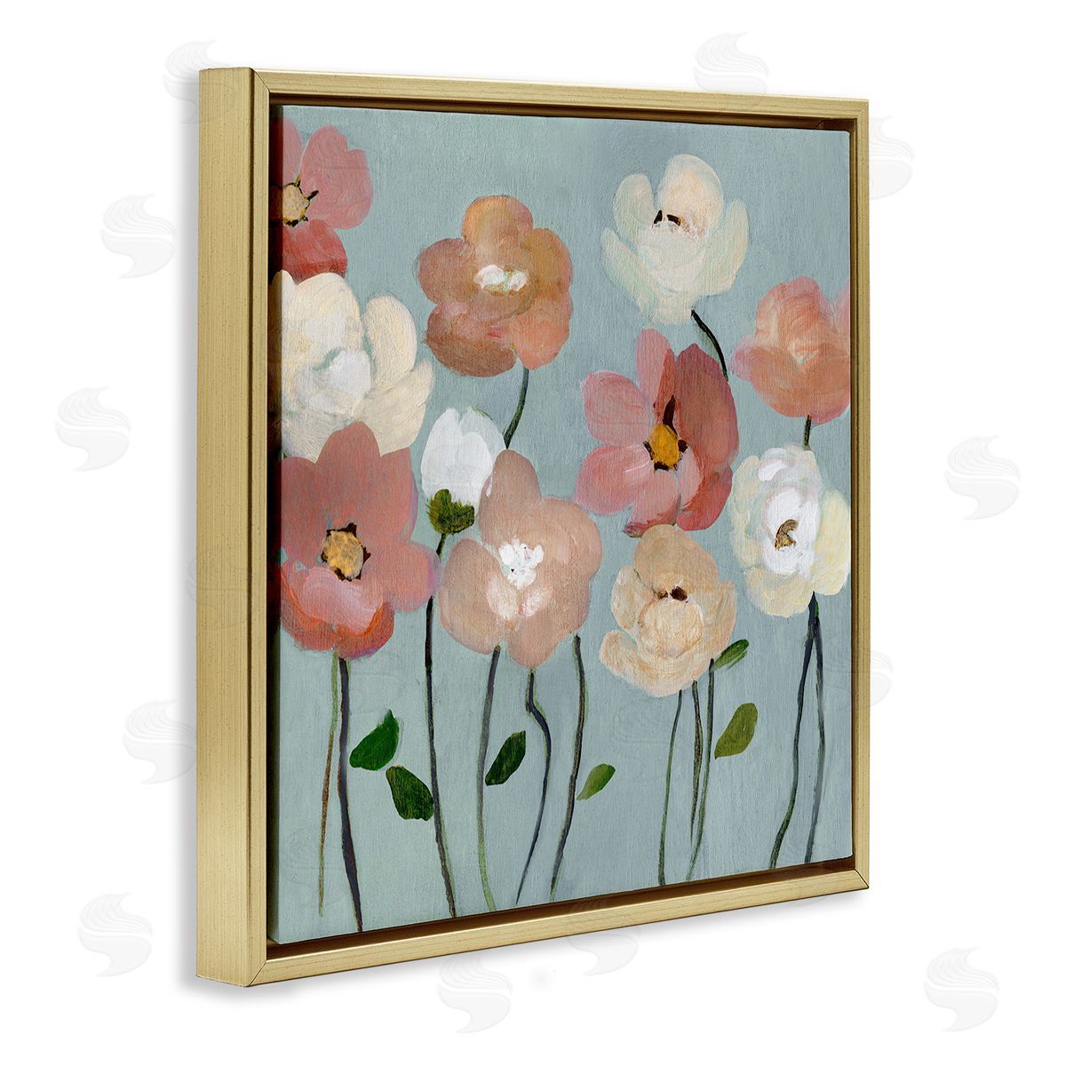 Soft Mixed Blossoms Gold Floating Frame Canvas Wall Art, Home Decor by Charity Henderson