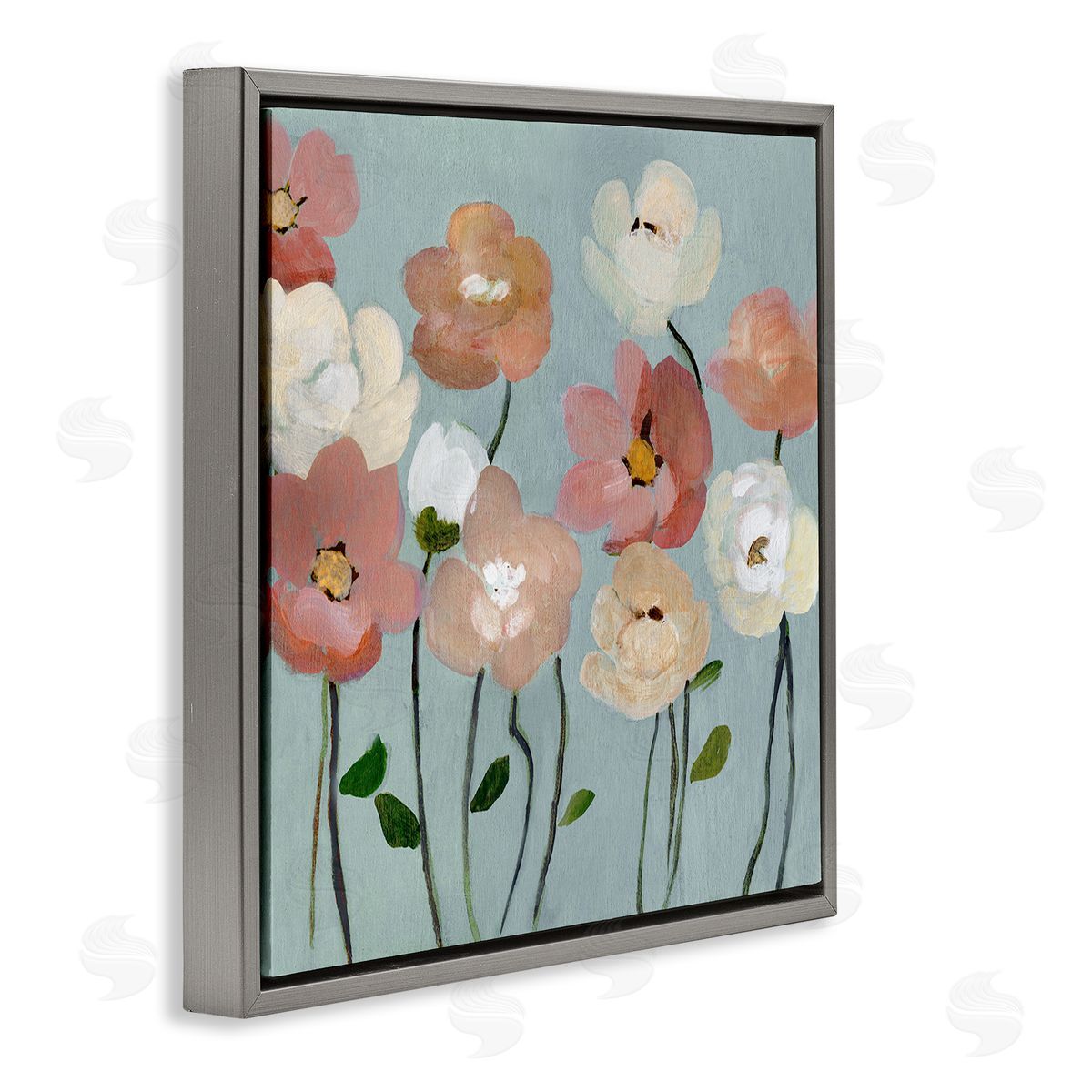 Soft Mixed Blossoms Grey Floating Frame Canvas Wall Art, Home Decor by Charity Henderson