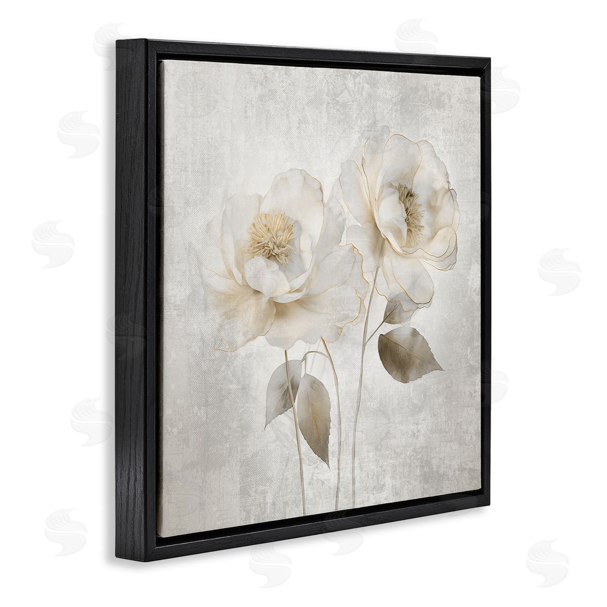 Contemporary Muted Blossoms Black Floating Frame Canvas Wall Art, Home Decor by Irene Weisz