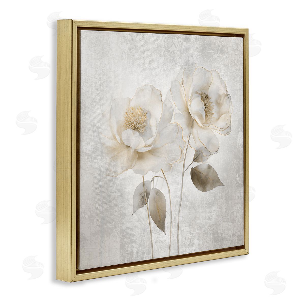 Contemporary Muted Blossoms Gold Floating Frame Canvas Wall Art, Home Decor by Irene Weisz
