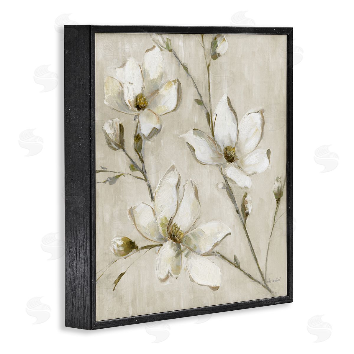 Neutral Dogwood Branches Black Frame Print Wall Art, Home Decor by Sally Swatland