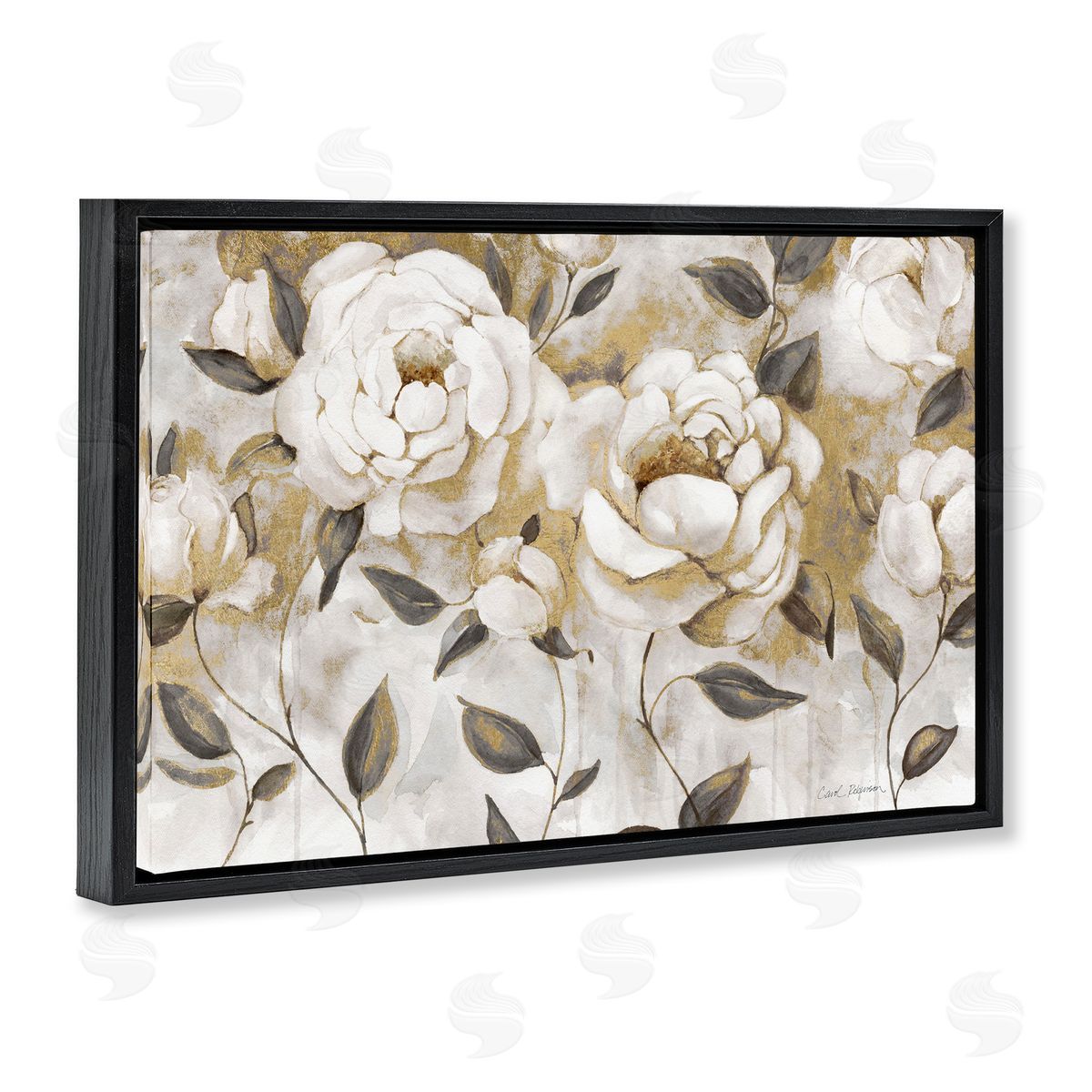 Warm Neutral Flowers Black Floating Frame Canvas Wall Art, Home Decor by Carol Robinson