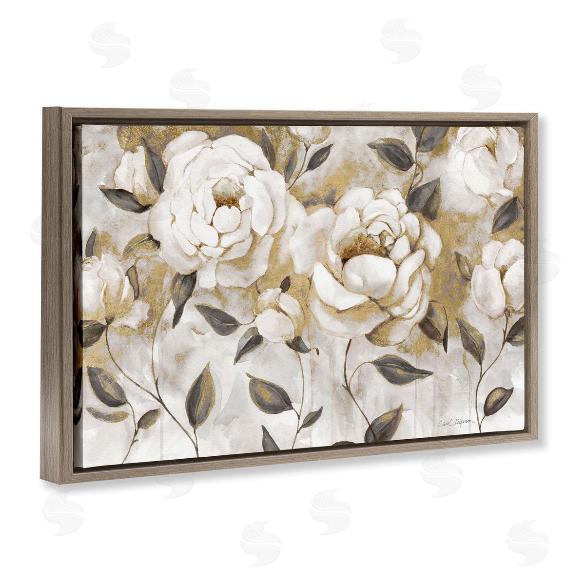 Warm Neutral Flowers Brown Floating Frame Canvas Wall Art, Home Decor by Carol Robinson