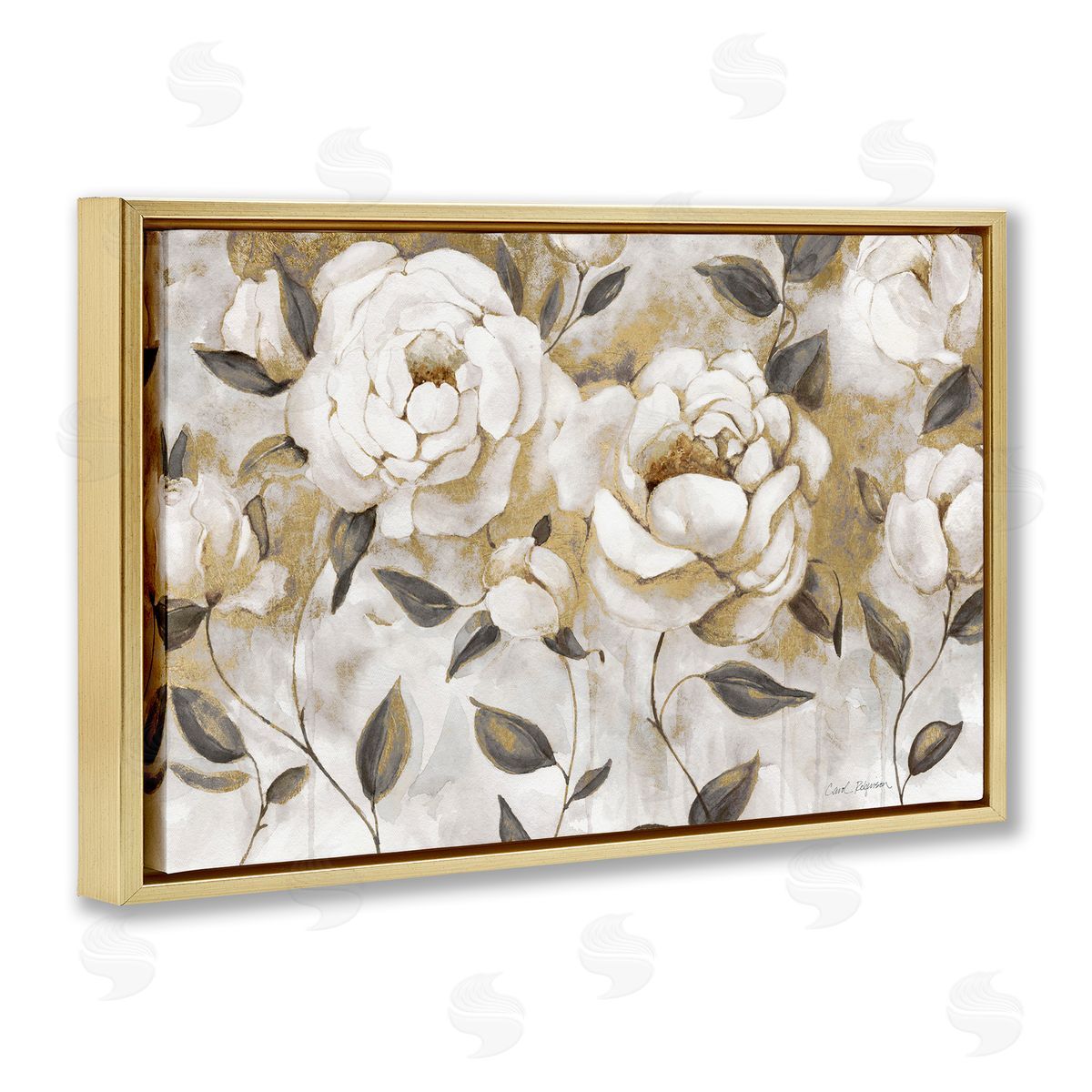 Warm Neutral Flowers Gold Floating Frame Canvas Wall Art, Home Decor by Carol Robinson