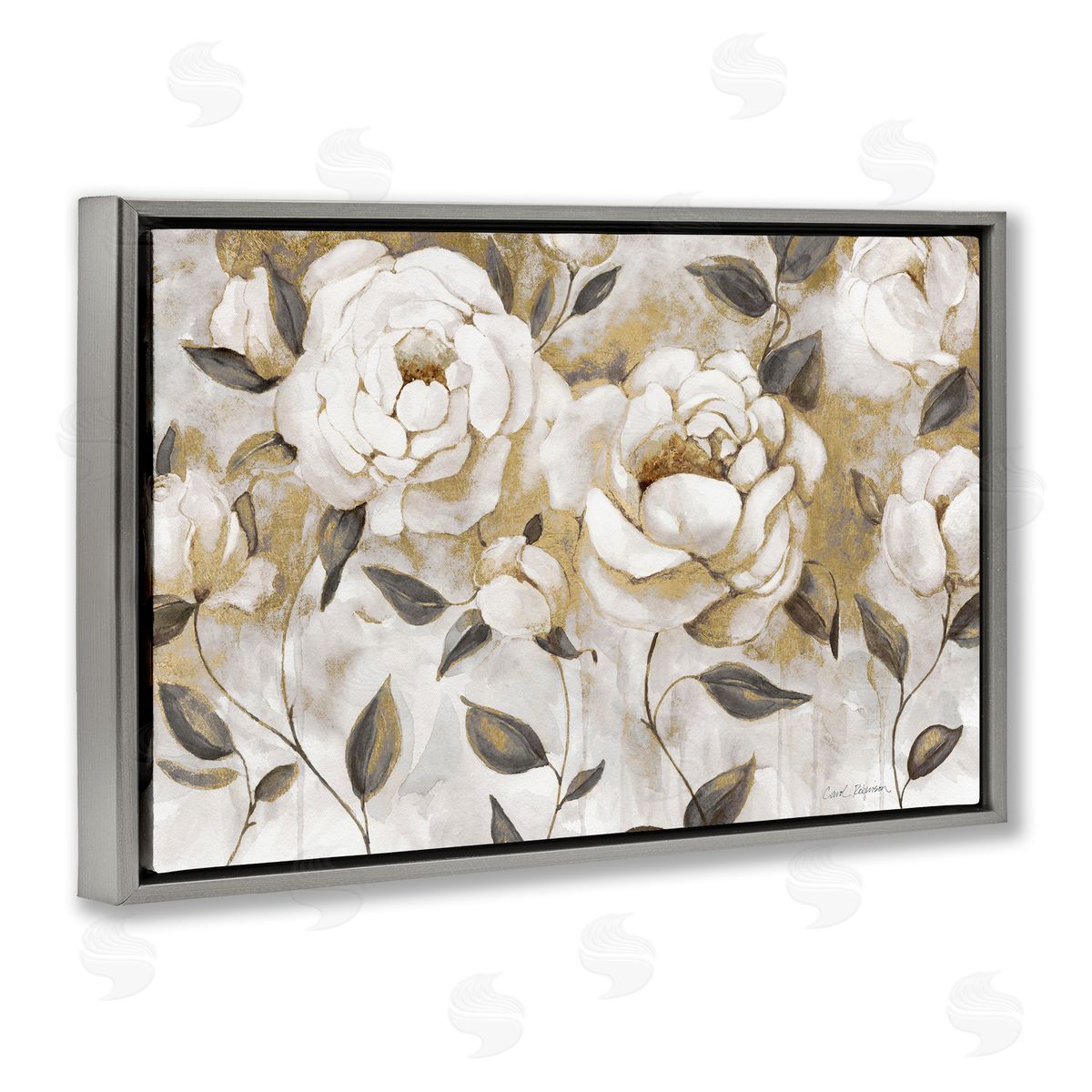 Warm Neutral Flowers Grey Floating Frame Canvas Wall Art, Home Decor by Carol Robinson