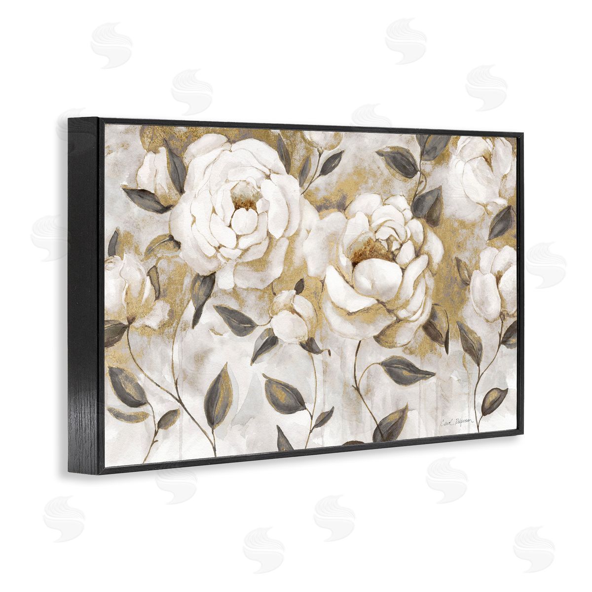 Warm Neutral Flowers Black Frame Print Wall Art, Home Decor by Carol Robinson