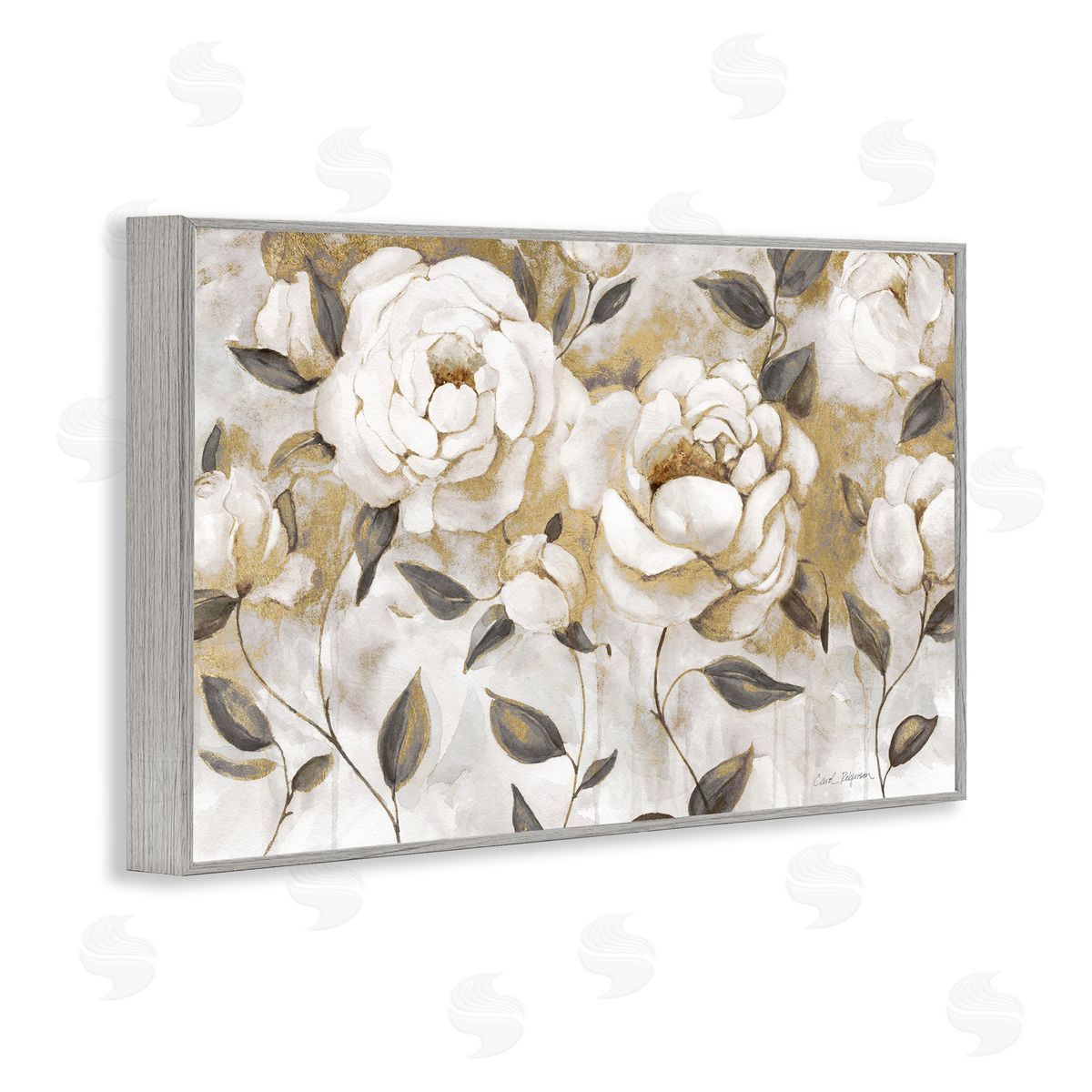 Warm Neutral Flowers Grey Frame Print Wall Art, Home Decor by Carol Robinson