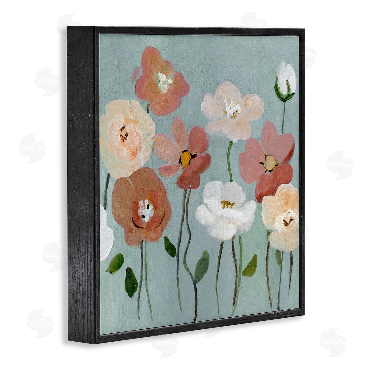 Boho Blooms on Blue Black Frame Print Wall Art, Home Decor by Charity Henderson