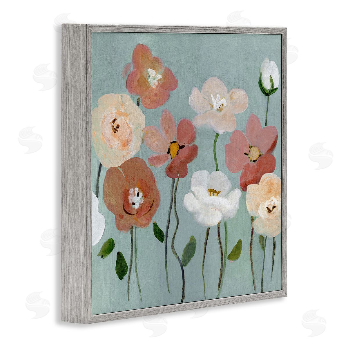 Boho Blooms on Blue Grey Frame Print Wall Art, Home Decor by Charity Henderson