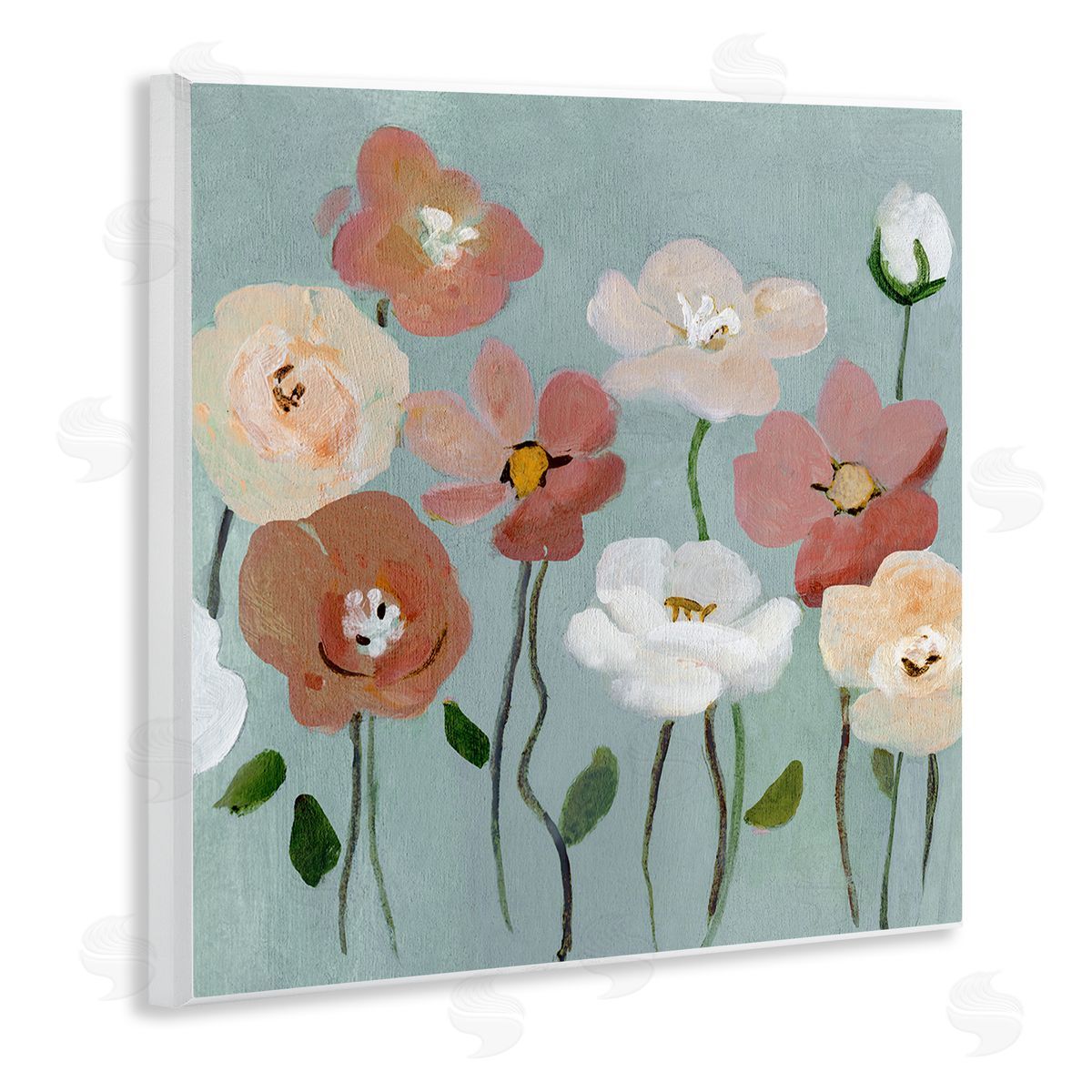 Boho Blooms on Blue Wood Plaque Wall Art, Home Decor by Charity Henderson