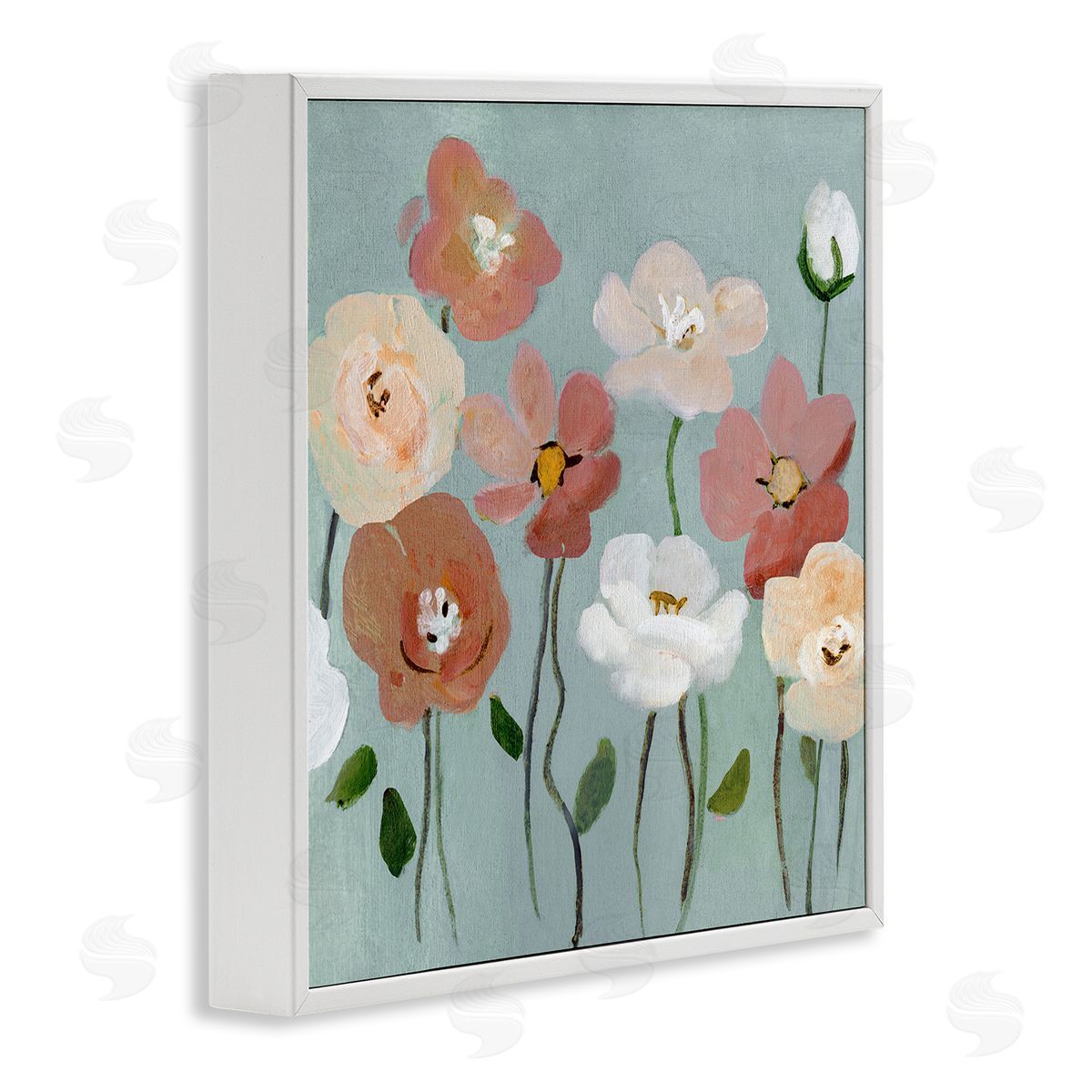 Boho Blooms on Blue White Frame Print Wall Art, Home Decor by Charity Henderson