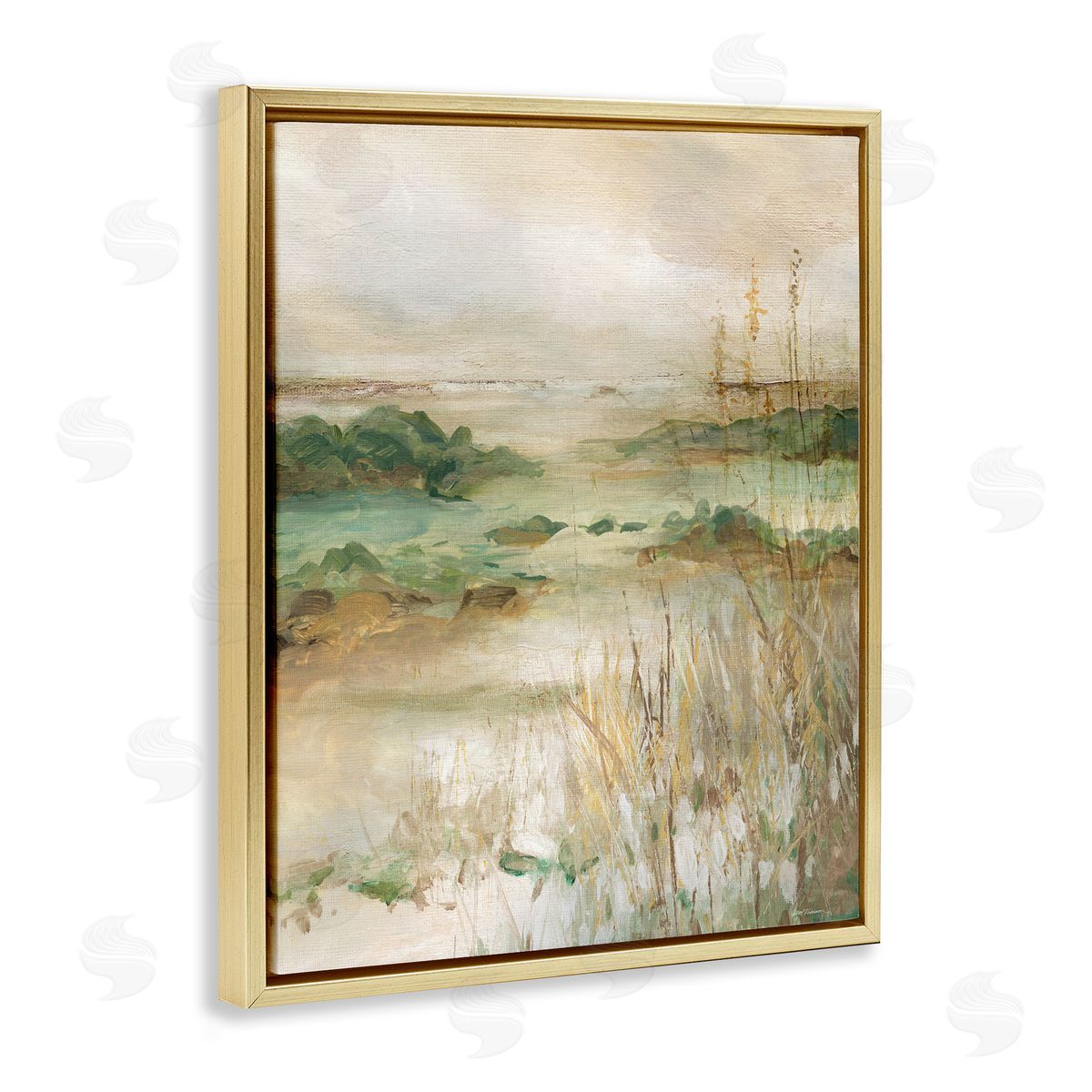 Abstract Marshland Pond Gold Floating Frame Canvas Wall Art, Home Decor by Carol Robinson