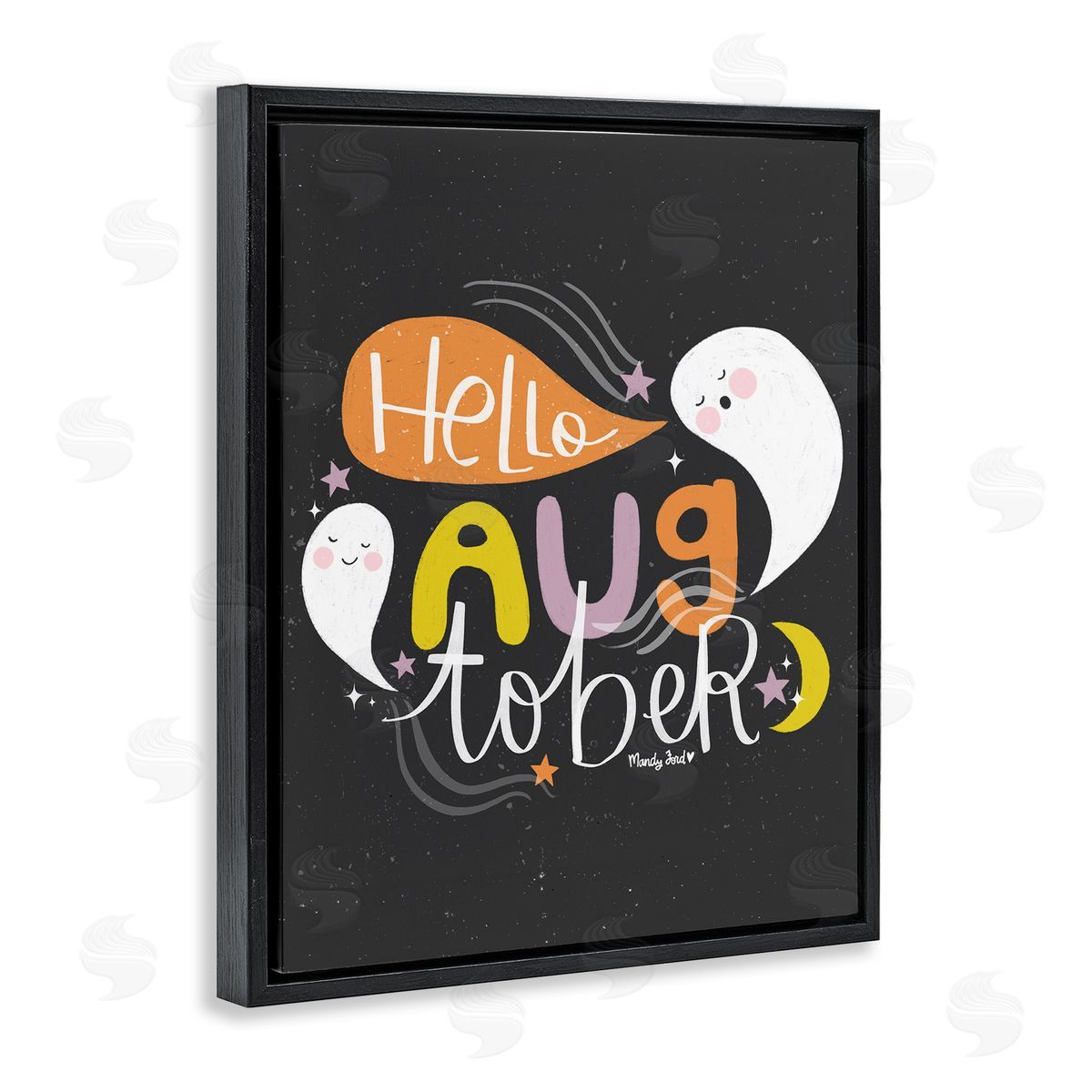 Hello Augtober with Ghosts Black Floating Frame Canvas Wall Art, Home Decor by Mandy Ford Art + Illustration