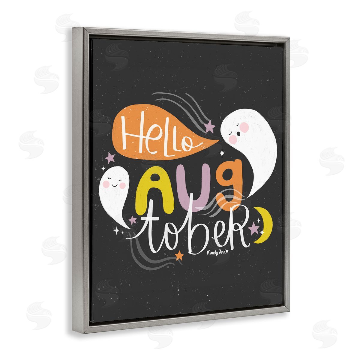 Hello Augtober with Ghosts Grey Floating Frame Canvas Wall Art, Home Decor by Mandy Ford Art + Illustration