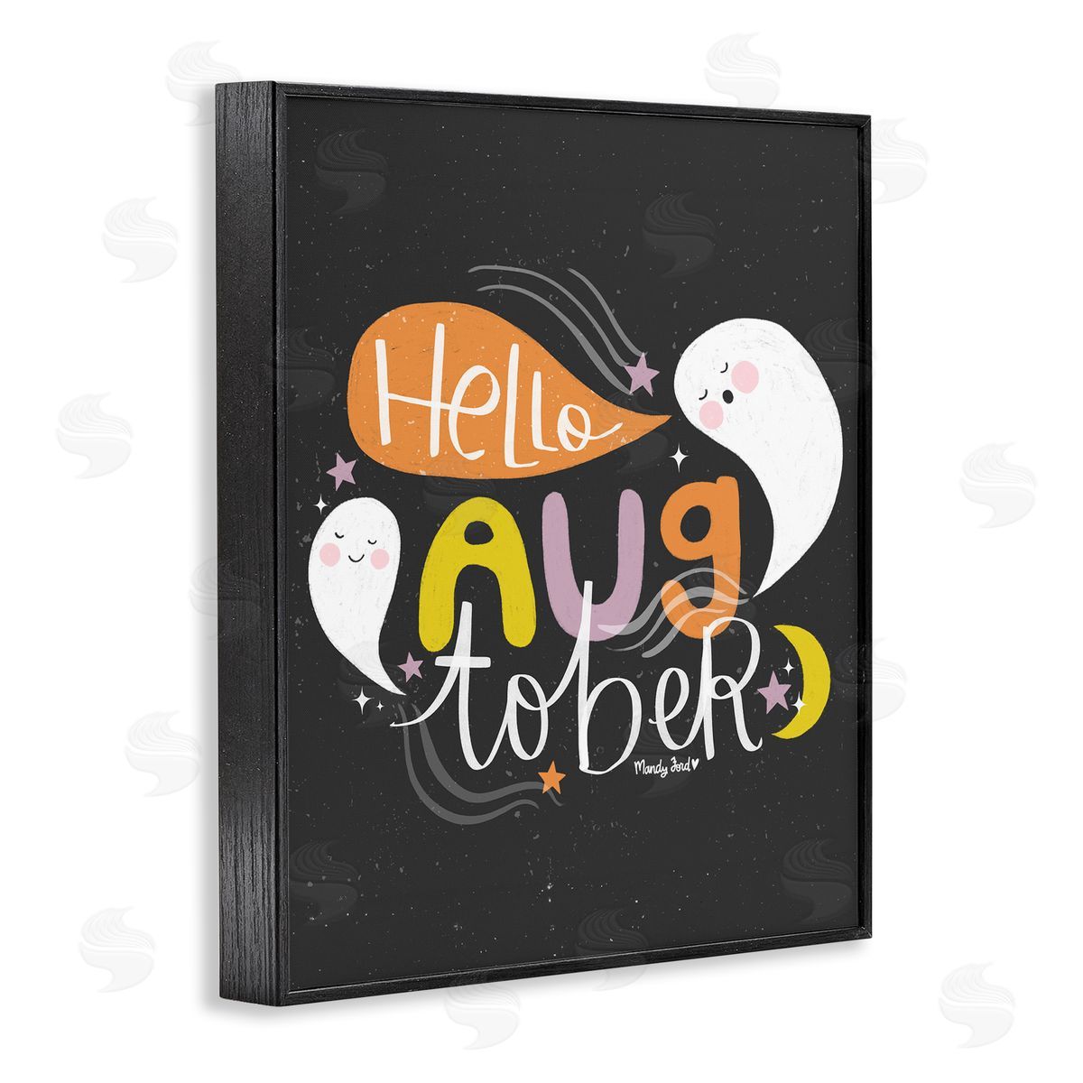 Hello Augtober with Ghosts Black Frame Print Wall Art, Home Decor by Mandy Ford Art + Illustration