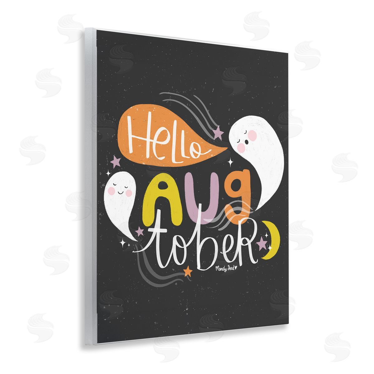 Hello Augtober with Ghosts Wood Plaque Wall Art, Home Decor by Mandy Ford Art + Illustration