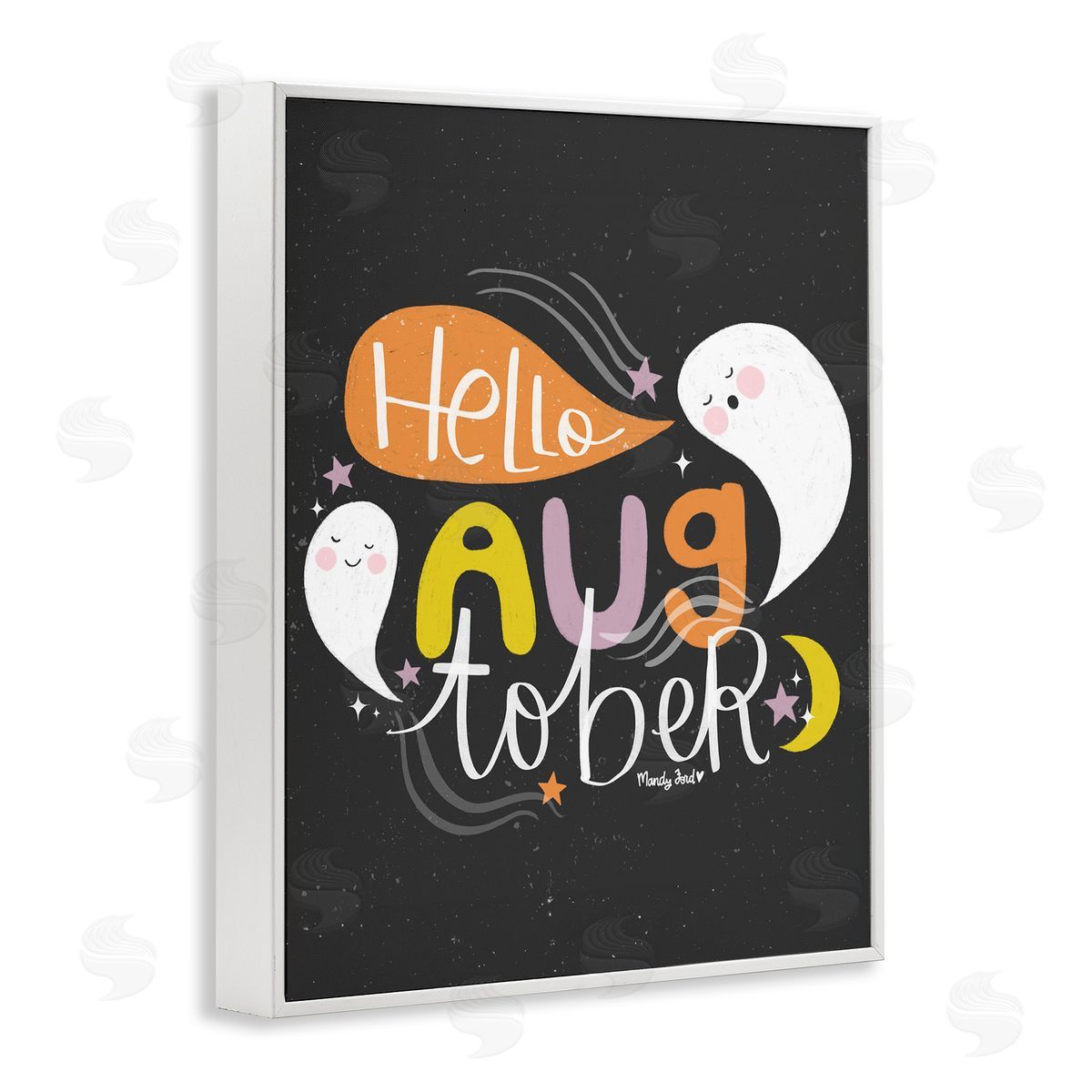 Hello Augtober with Ghosts White Frame Print Wall Art, Home Decor by Mandy Ford Art + Illustration