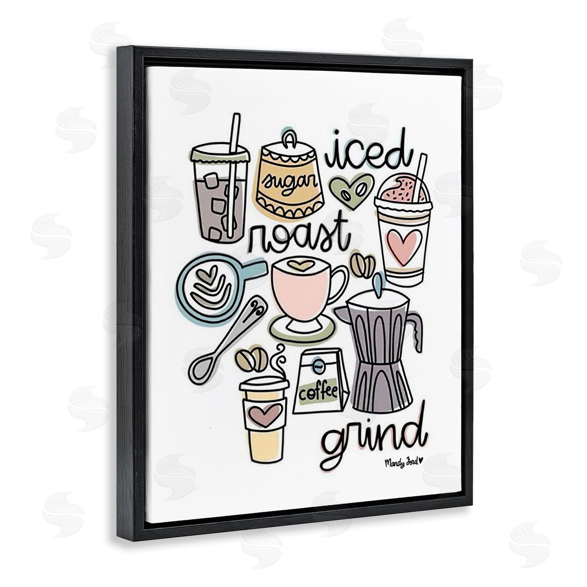 Various Coffee Types Trend Black Floating Frame Canvas Wall Art, Home Decor by Mandy Ford Art + Illustration