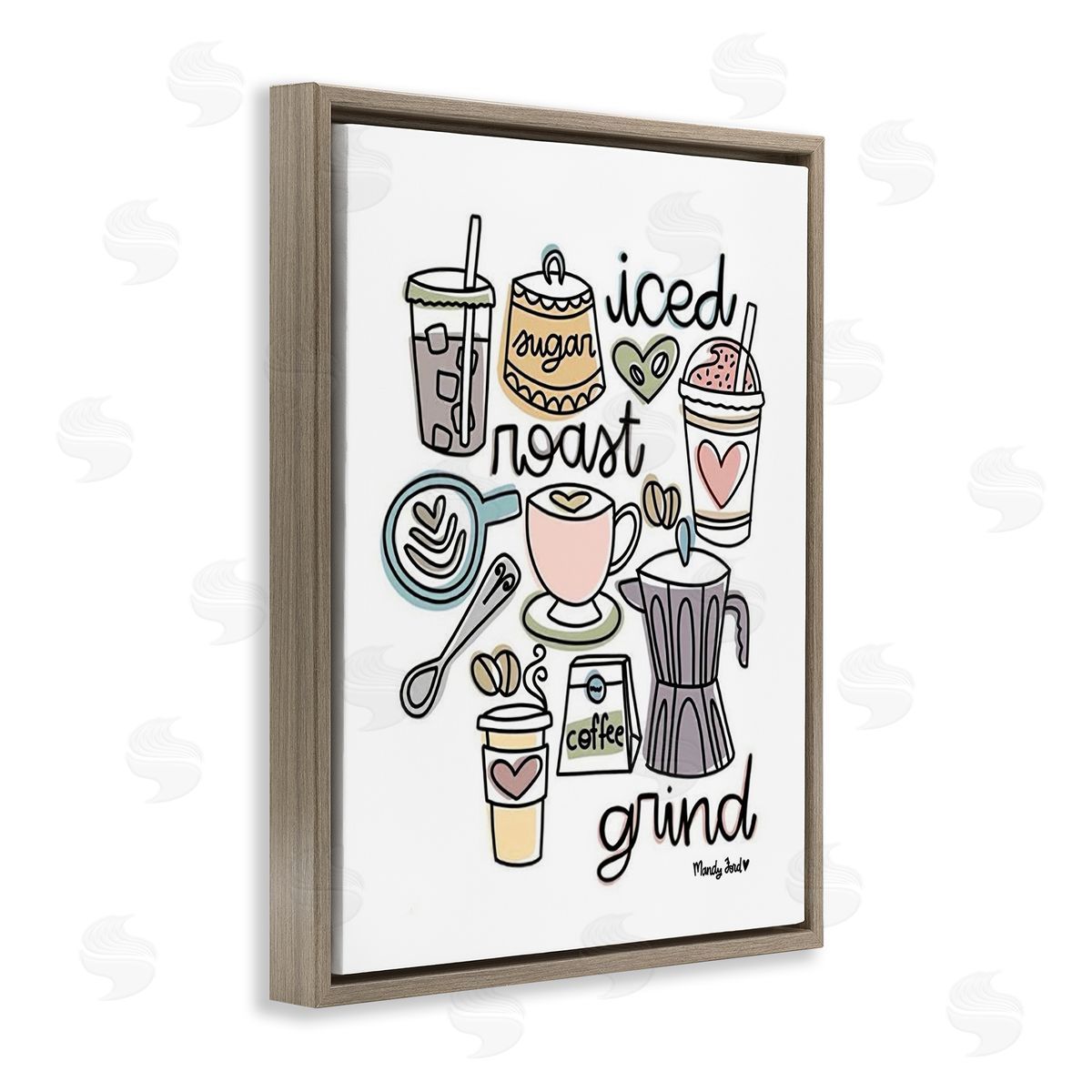 Various Coffee Types Trend Brown Floating Frame Canvas Wall Art, Home Decor by Mandy Ford Art + Illustration