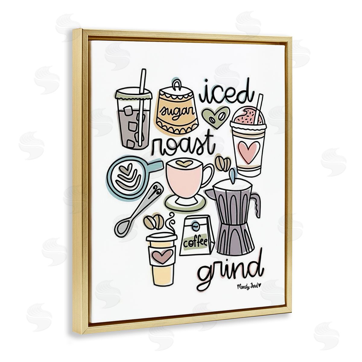 Various Coffee Types Trend Gold Floating Frame Canvas Wall Art, Home Decor by Mandy Ford Art + Illustration