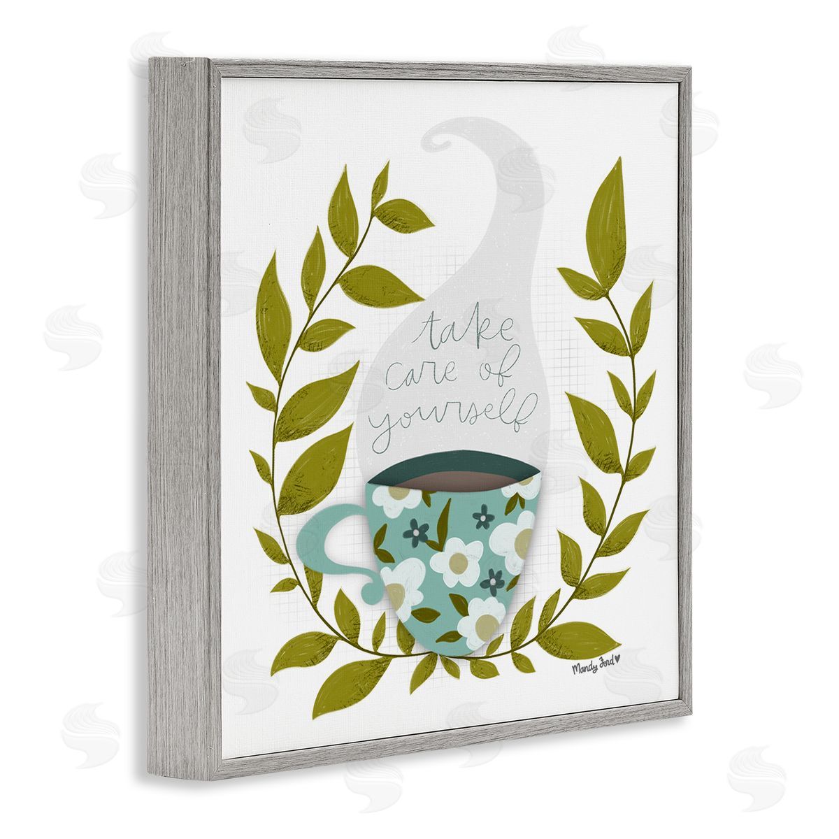 Take Care with Relaxing Coffee Grey Frame Print Wall Art, Home Decor by Mandy Ford Art + Illustration