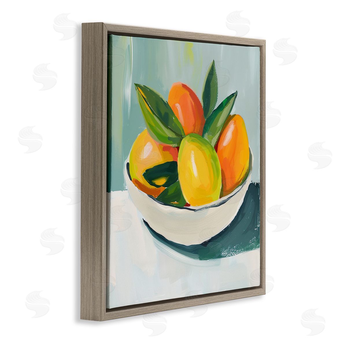 Bowl of Citrus Fruit Brown Floating Frame Canvas Wall Art, Home Decor by Walker Noble