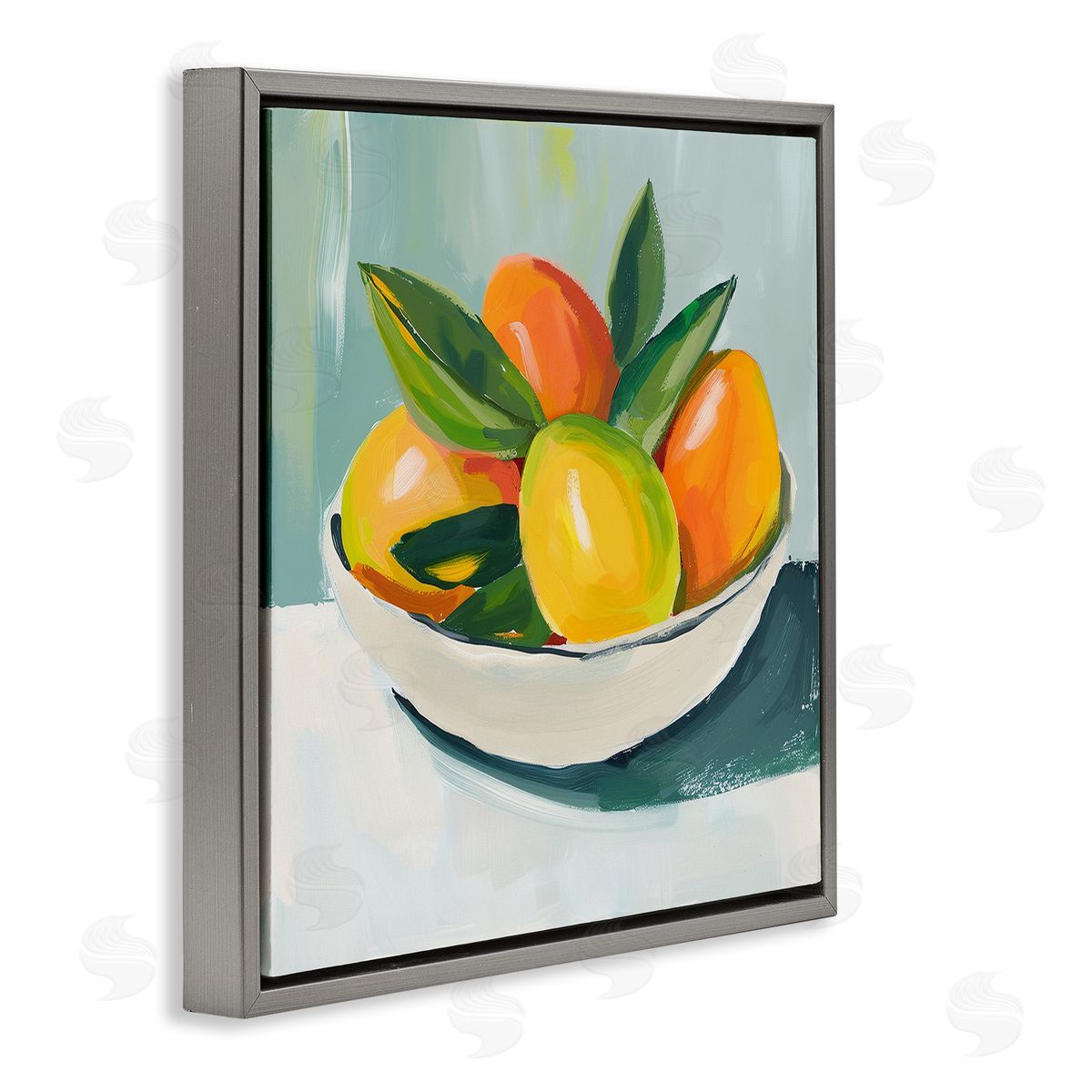 Bowl of Citrus Fruit Grey Floating Frame Canvas Wall Art, Home Decor by Walker Noble