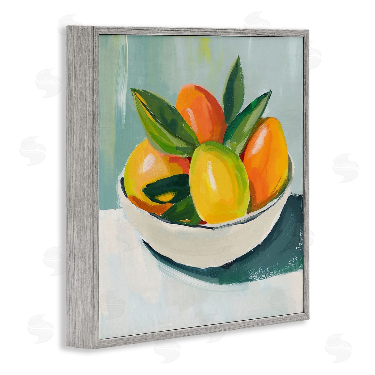 Bowl of Citrus Fruit Grey Frame Print Wall Art, Home Decor by Walker Noble