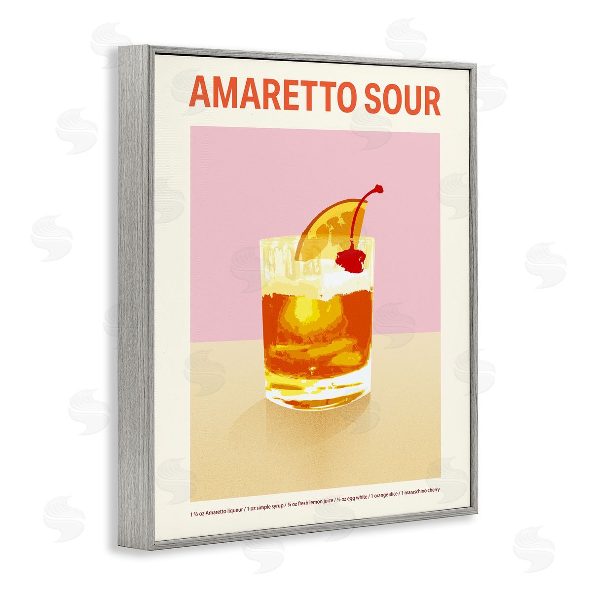Amaretto Sour Classic Drink Grey Frame Print Wall Art, Home Decor by Victoria Barnes