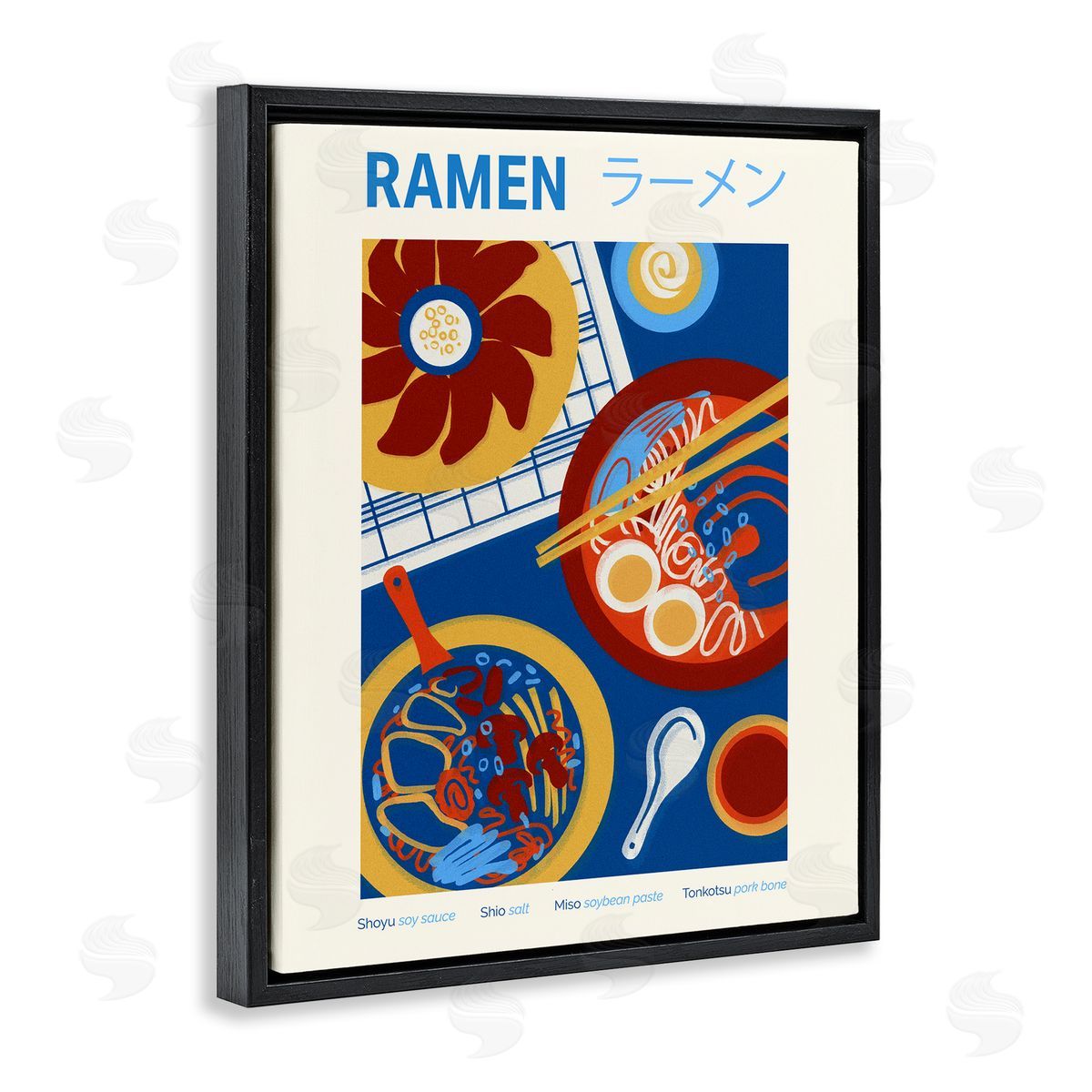 Ramen Table Placement Black Floating Frame Canvas Wall Art, Home Decor by Victoria Barnes