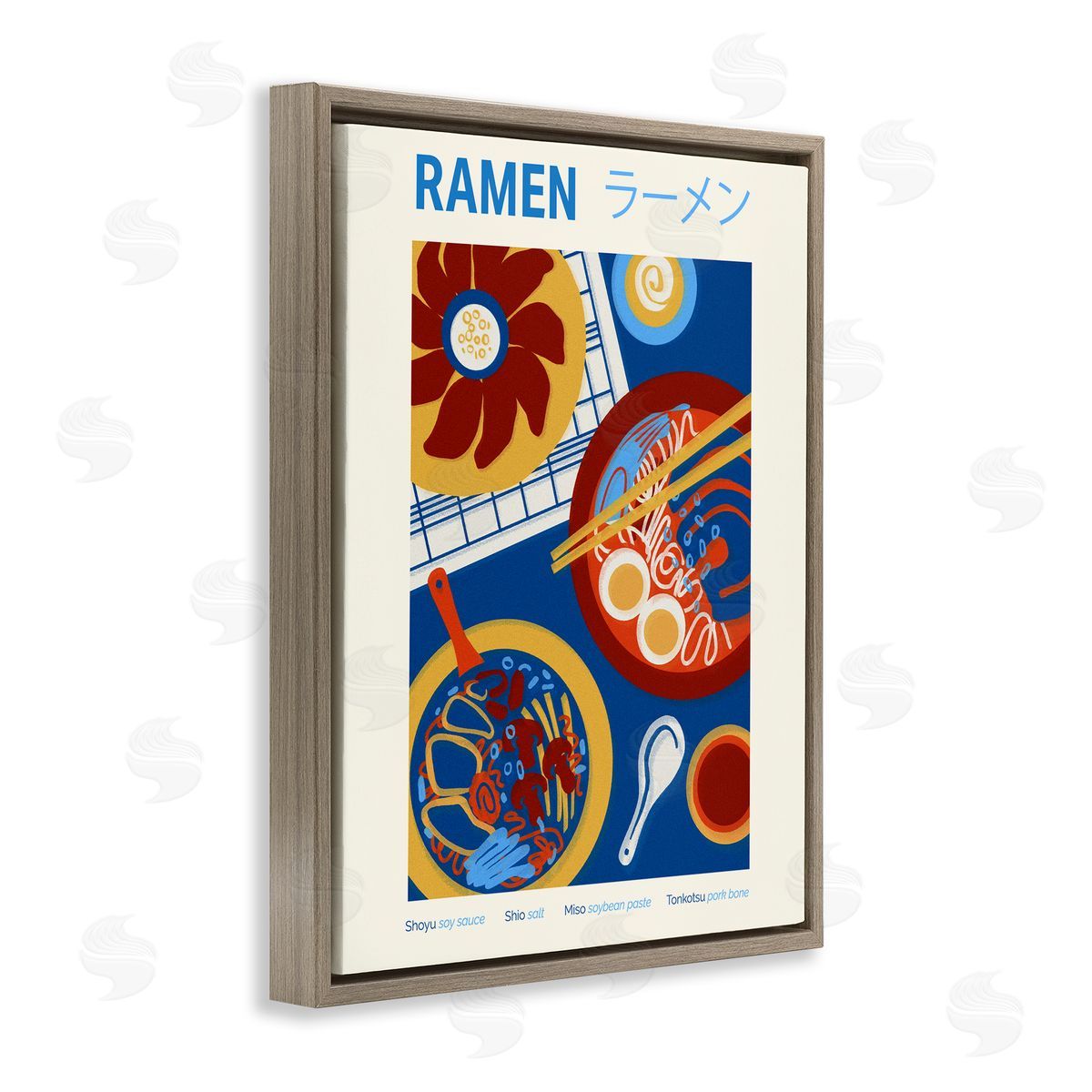 Ramen Table Placement Brown Floating Frame Canvas Wall Art, Home Decor by Victoria Barnes