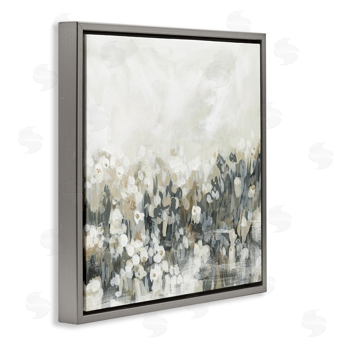 Grey Speckled Flowers Grey Floating Frame Canvas Wall Art, Home Decor by June Erica Vess
