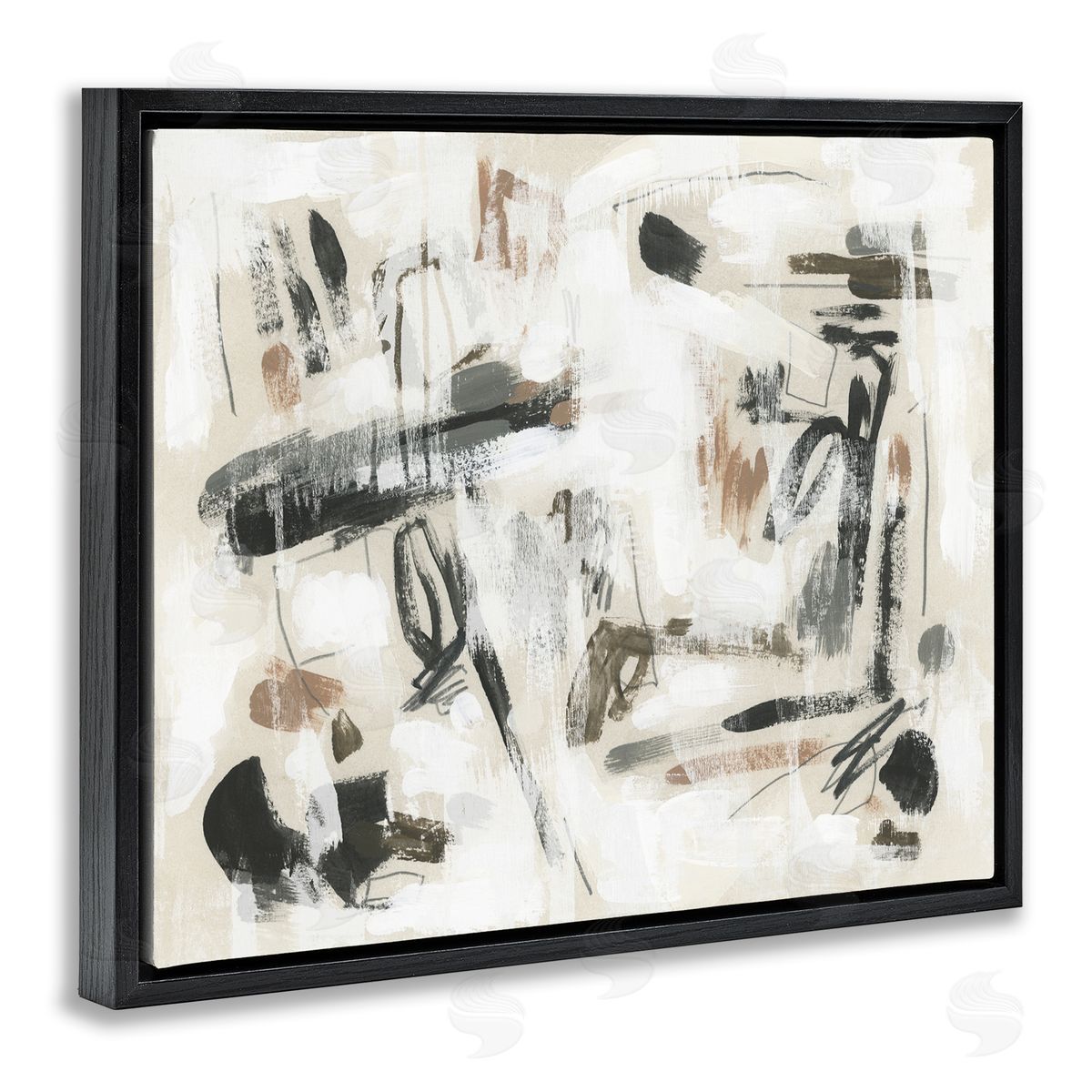 Subtle Abstract Brush Strokes Black Floating Frame Canvas Wall Art, Home Decor by June Erica Vess