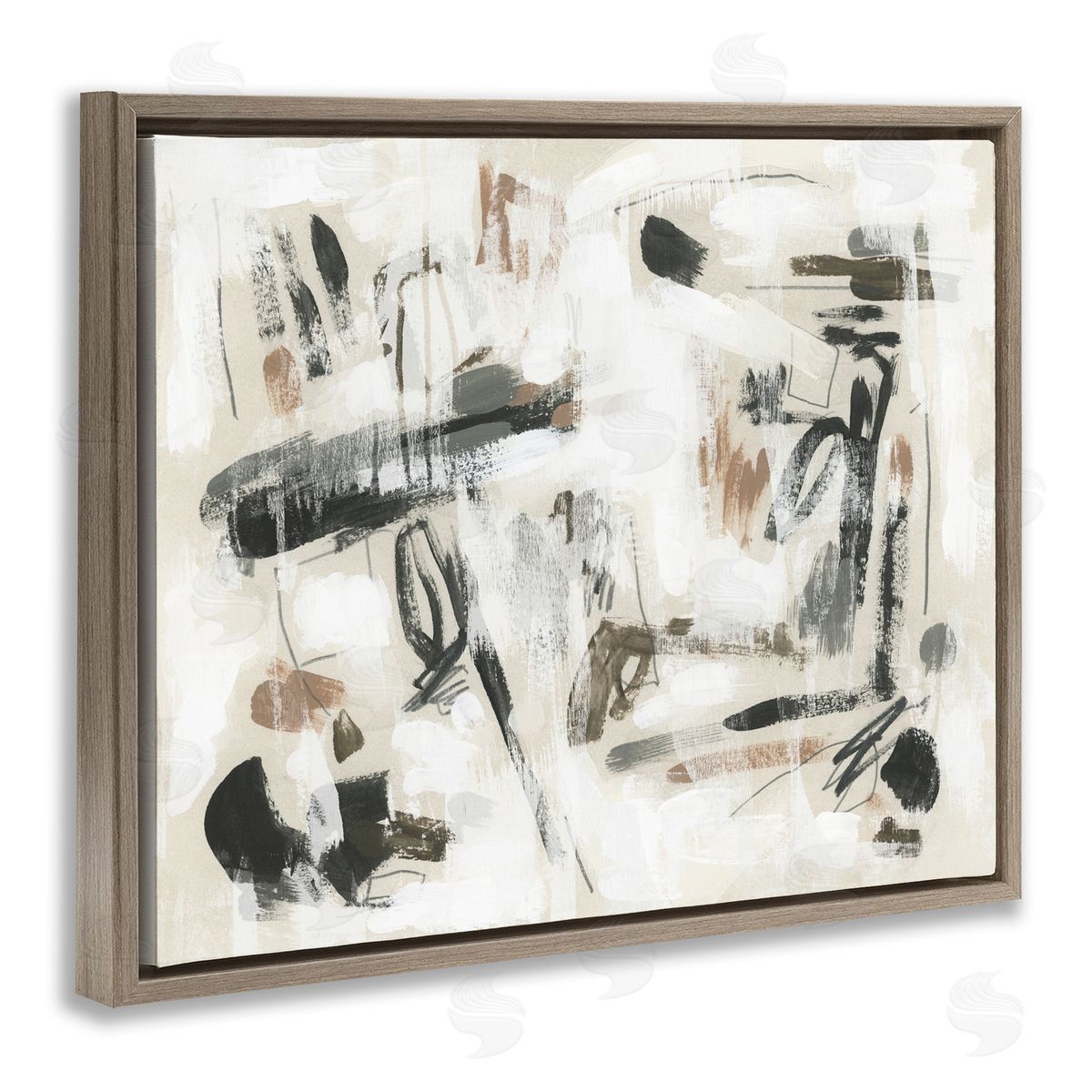 Subtle Abstract Brush Strokes Brown Floating Frame Canvas Wall Art, Home Decor by June Erica Vess