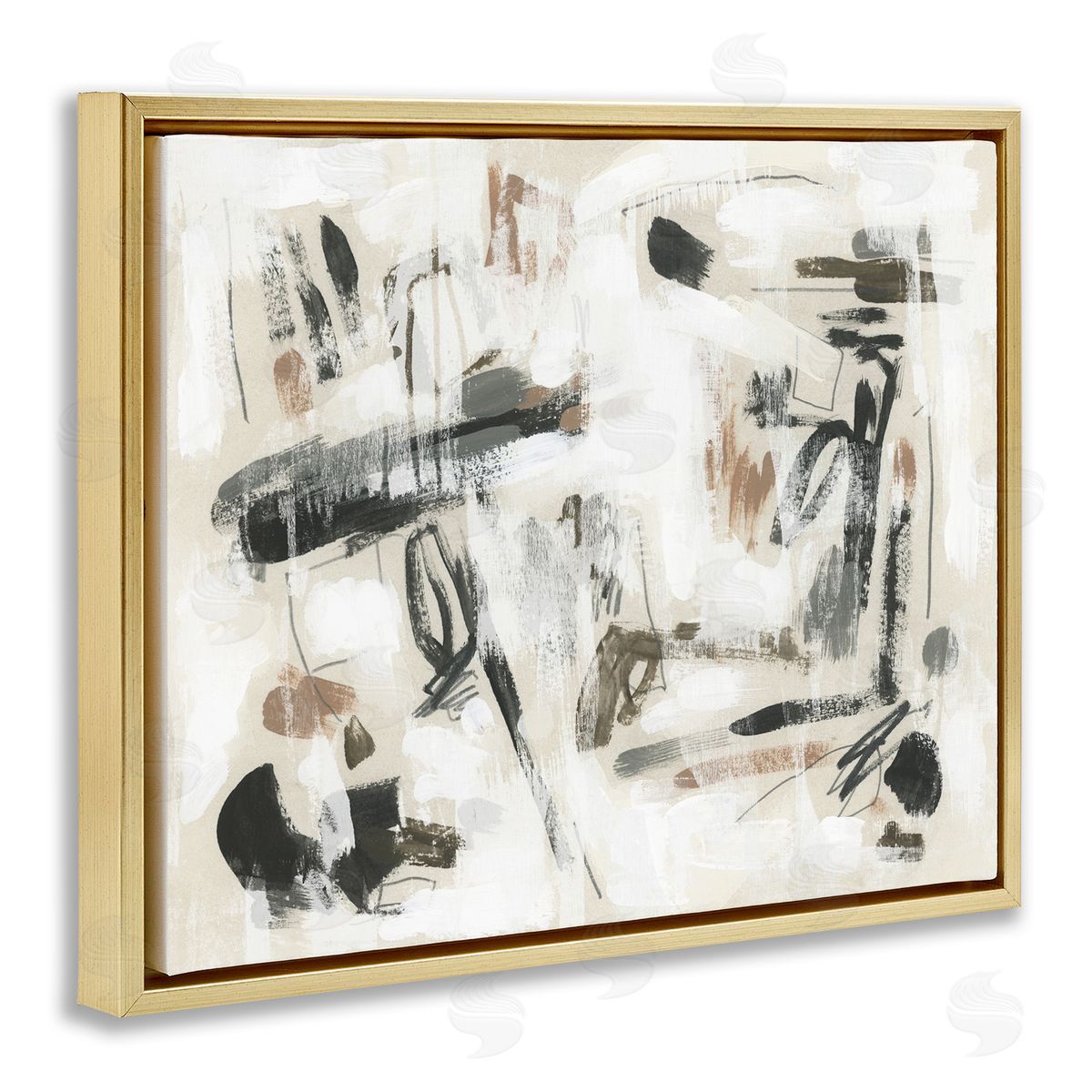 Subtle Abstract Brush Strokes Gold Floating Frame Canvas Wall Art, Home Decor by June Erica Vess