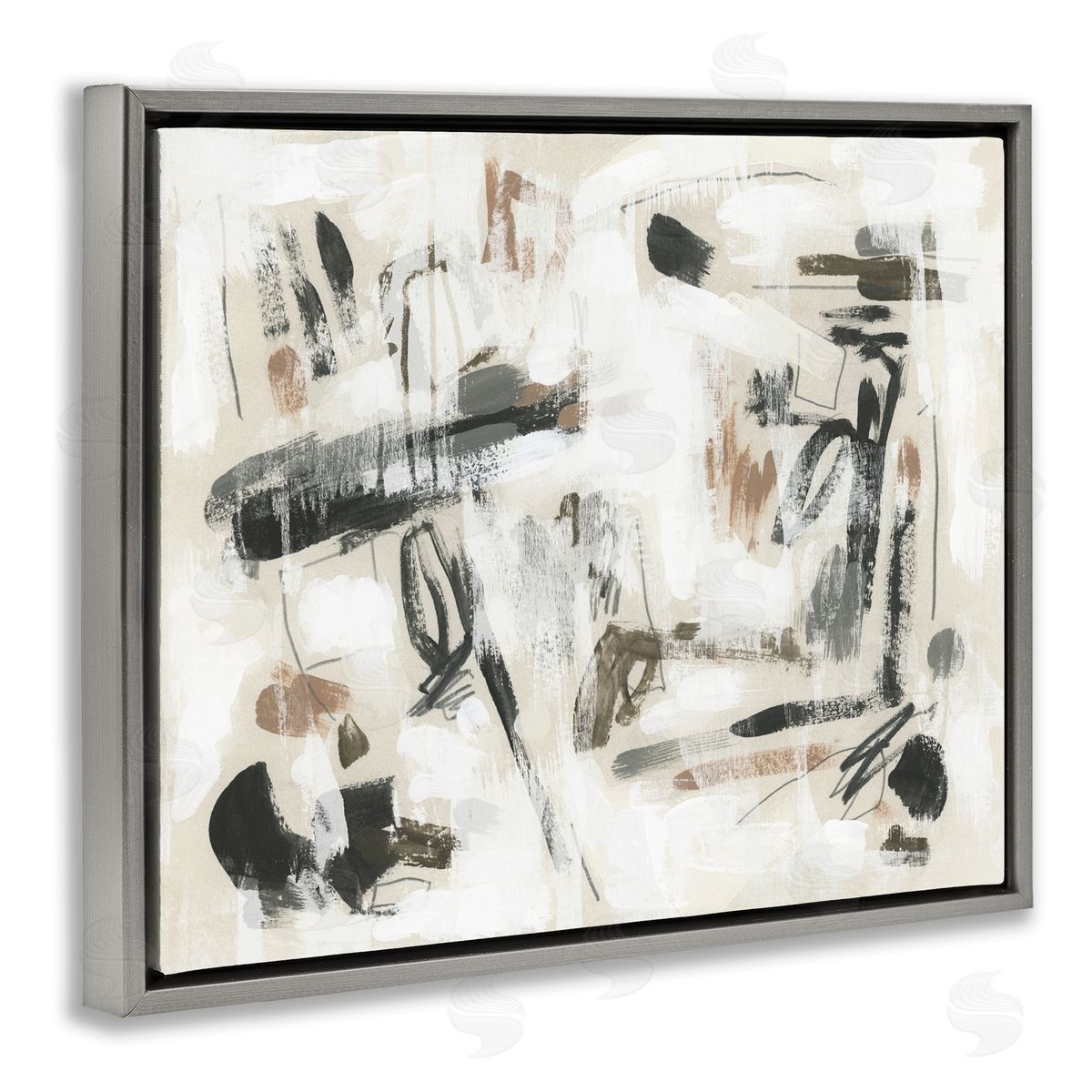 Subtle Abstract Brush Strokes Grey Floating Frame Canvas Wall Art, Home Decor by June Erica Vess