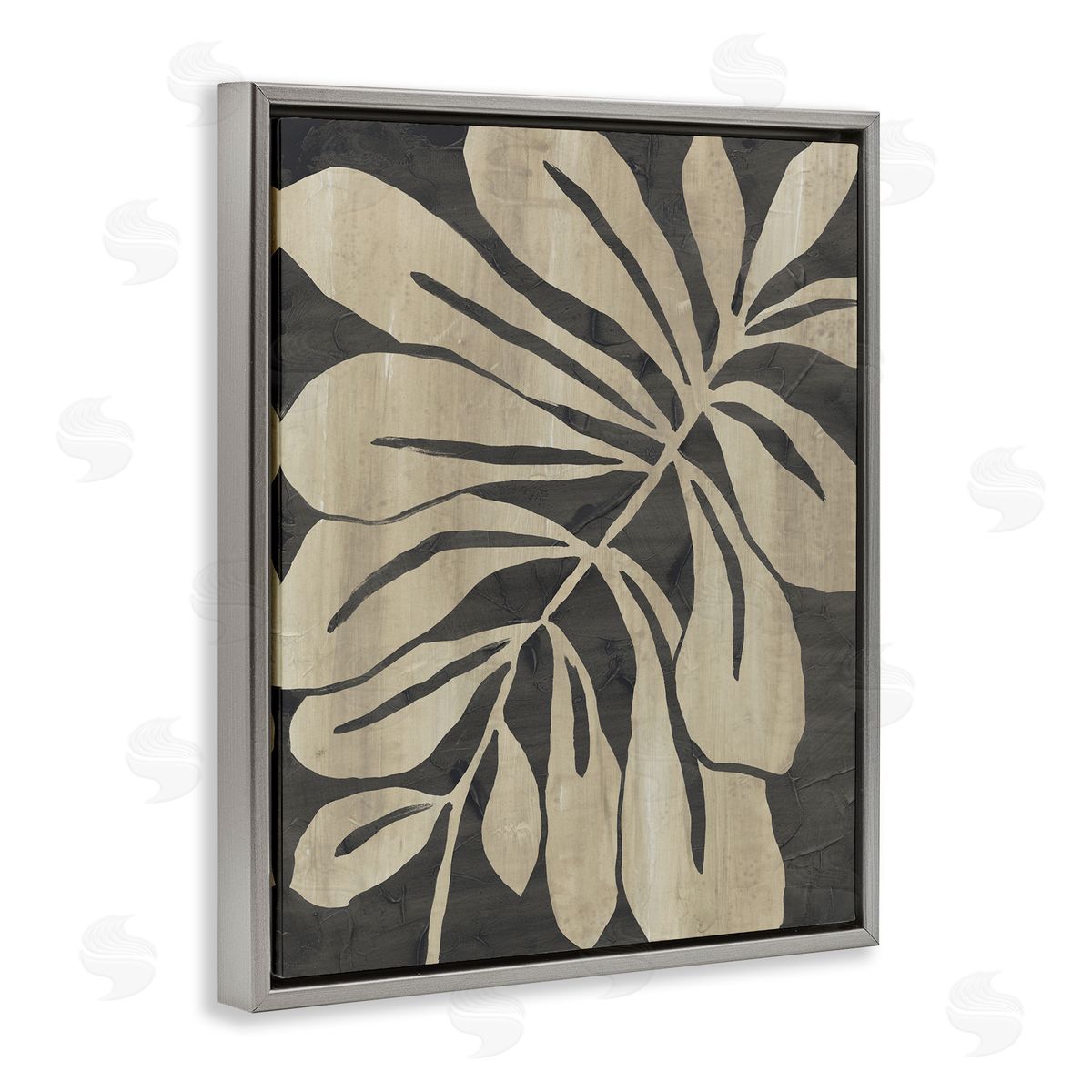 Natural Leaf Impression Grey Floating Frame Canvas Wall Art, Home Decor by June Erica Vess