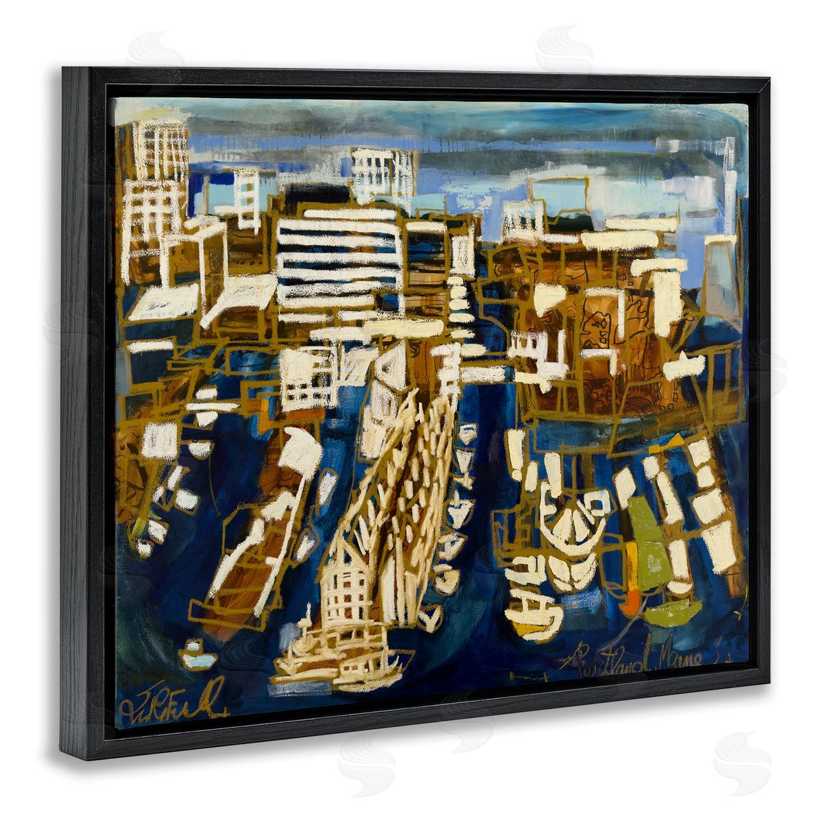 Bold Abstract Cityscape Black Floating Frame Canvas Wall Art, Home Decor by Erin McGee Ferrell