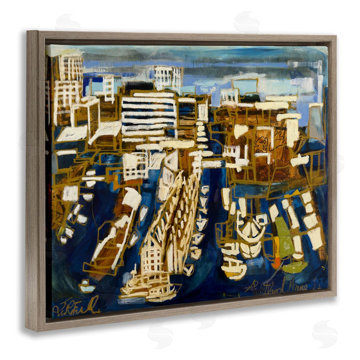 Bold Abstract Cityscape Brown Floating Frame Canvas Wall Art, Home Decor by Erin McGee Ferrell
