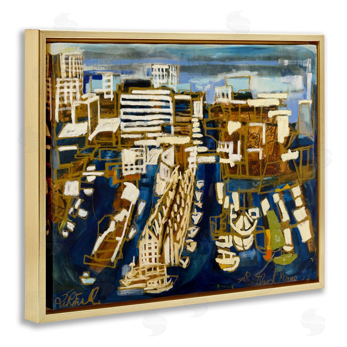 Bold Abstract Cityscape Gold Floating Frame Canvas Wall Art, Home Decor by Erin McGee Ferrell