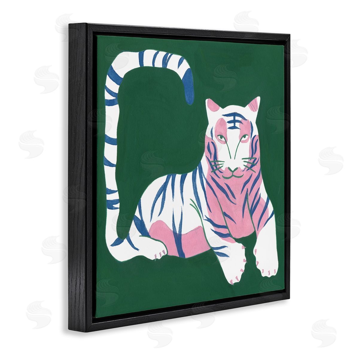Modern Tiger with Curved Tail Black Floating Frame Canvas Wall Art, Home Decor by Melissa Wang