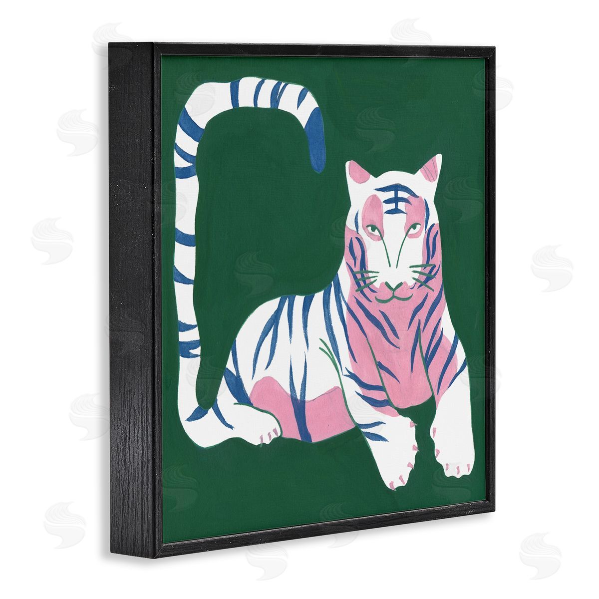 Modern Tiger with Curved Tail Black Frame Print Wall Art, Home Decor by Melissa Wang