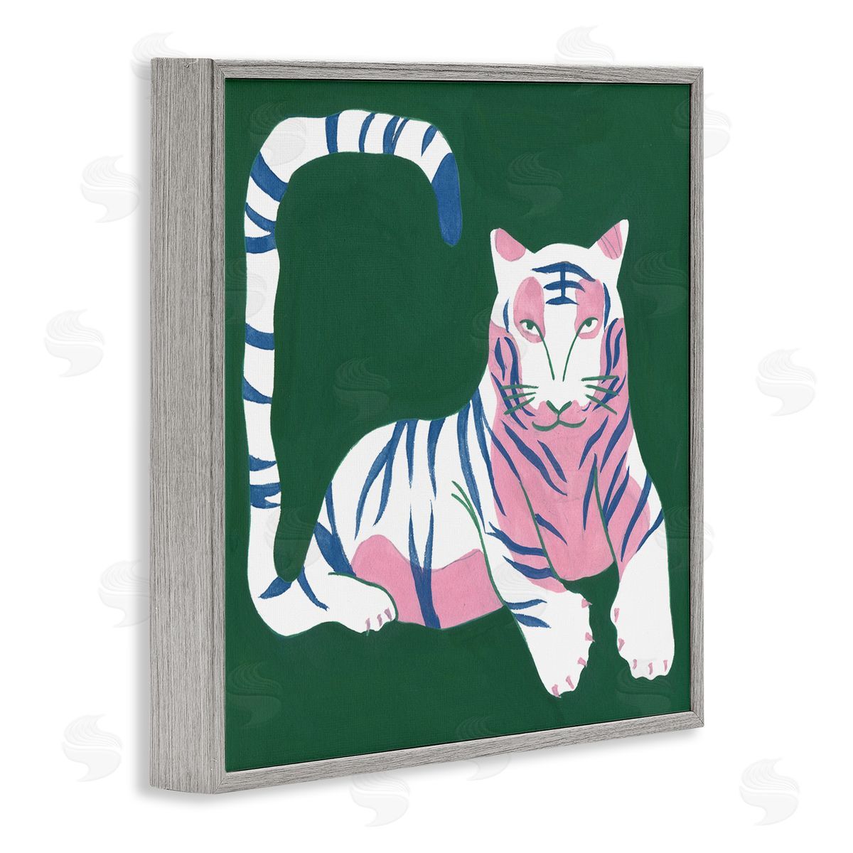 Modern Tiger with Curved Tail Grey Frame Print Wall Art, Home Decor by Melissa Wang