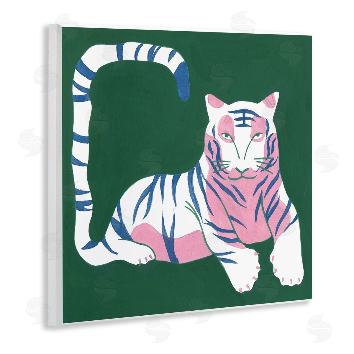 Modern Tiger with Curved Tail Wood Plaque Wall Art, Home Decor by Melissa Wang
