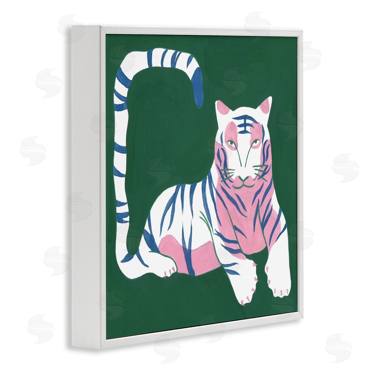 Modern Tiger with Curved Tail White Frame Print Wall Art, Home Decor by Melissa Wang