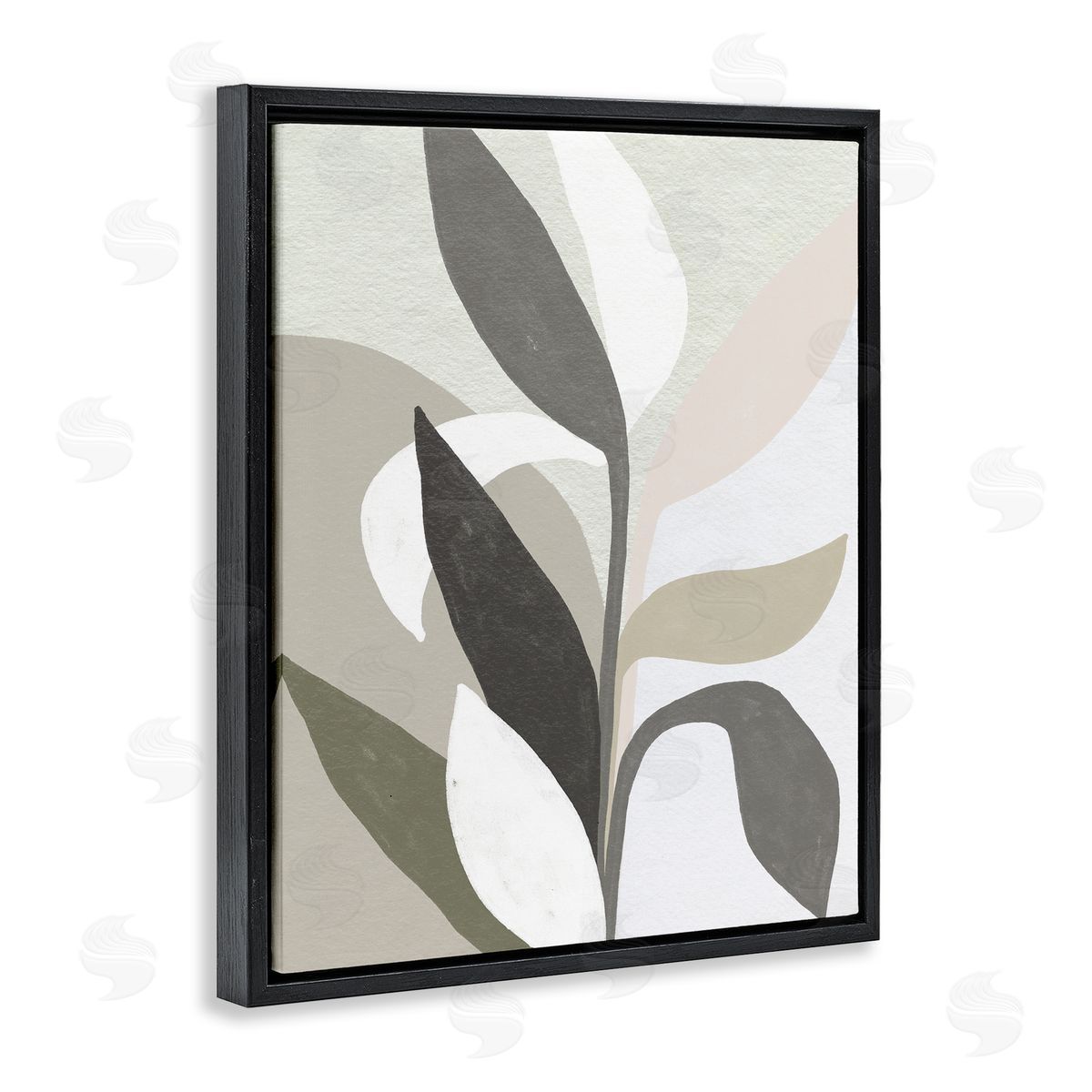 Soft Modern Organic Leaves Black Floating Frame Canvas Wall Art, Home Decor by June Erica Vess