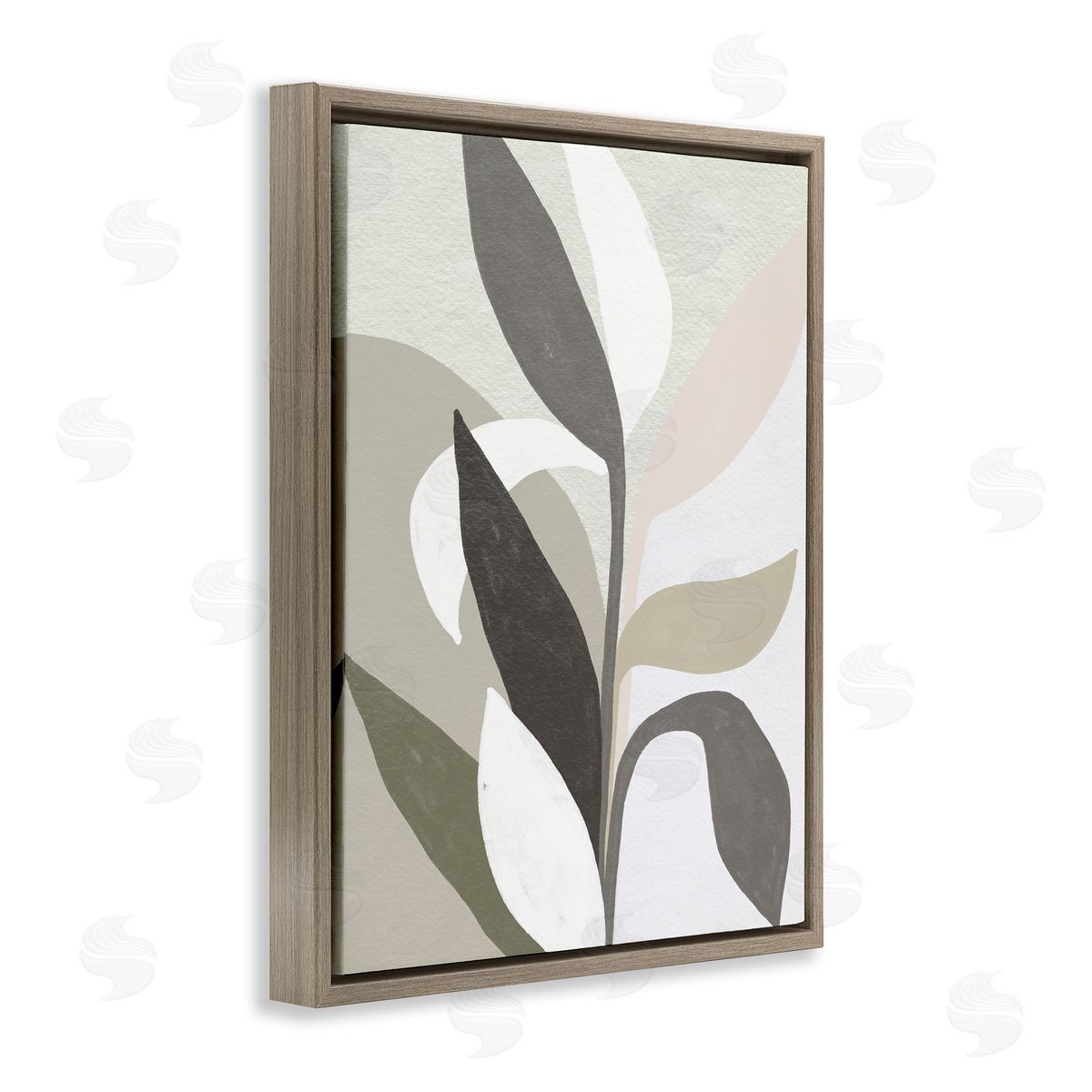 Soft Modern Organic Leaves Brown Floating Frame Canvas Wall Art, Home Decor by June Erica Vess
